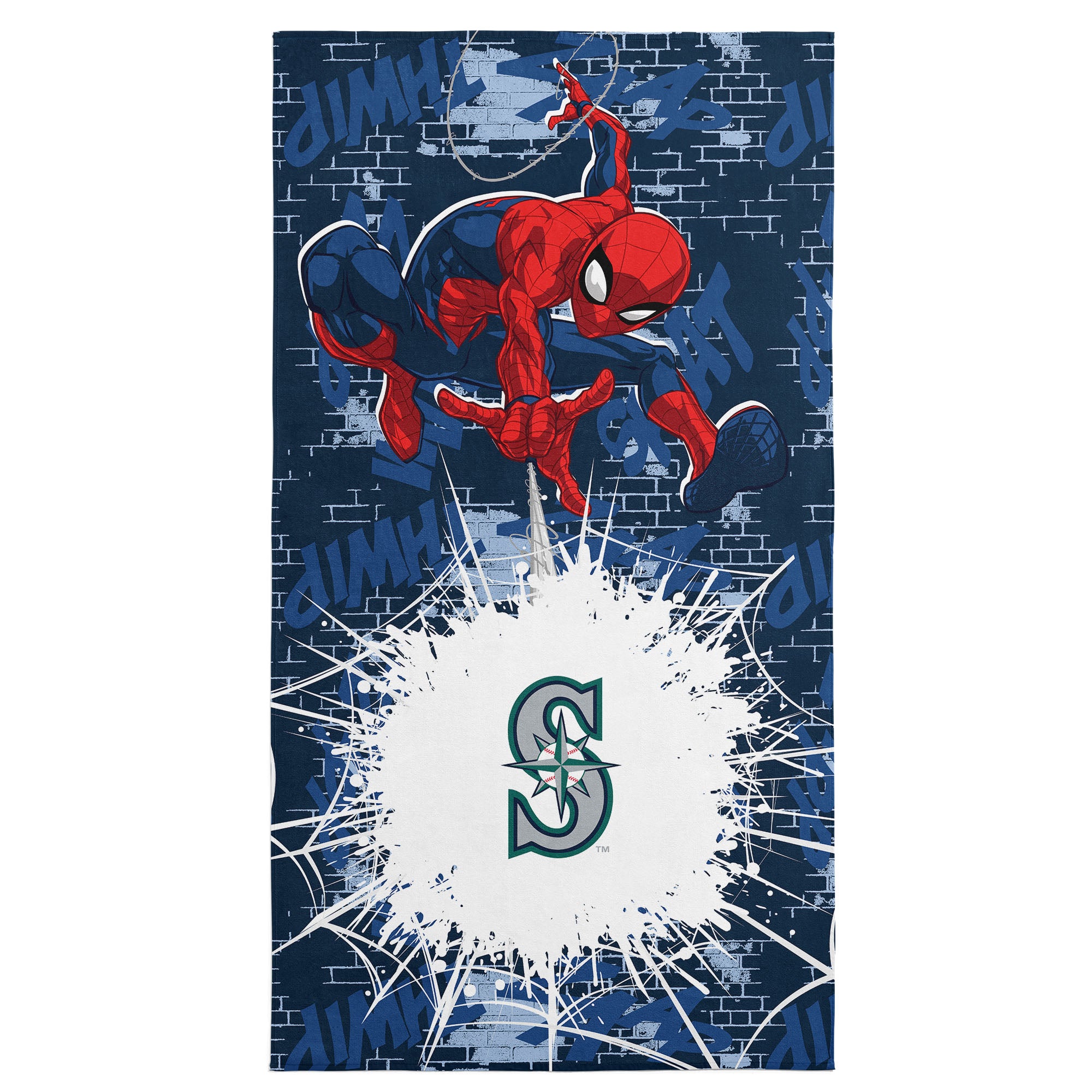 MLB Seattle Mariners Marvel Spider Man Web Core Navy Microfiber Beach Towel 30x60 inches