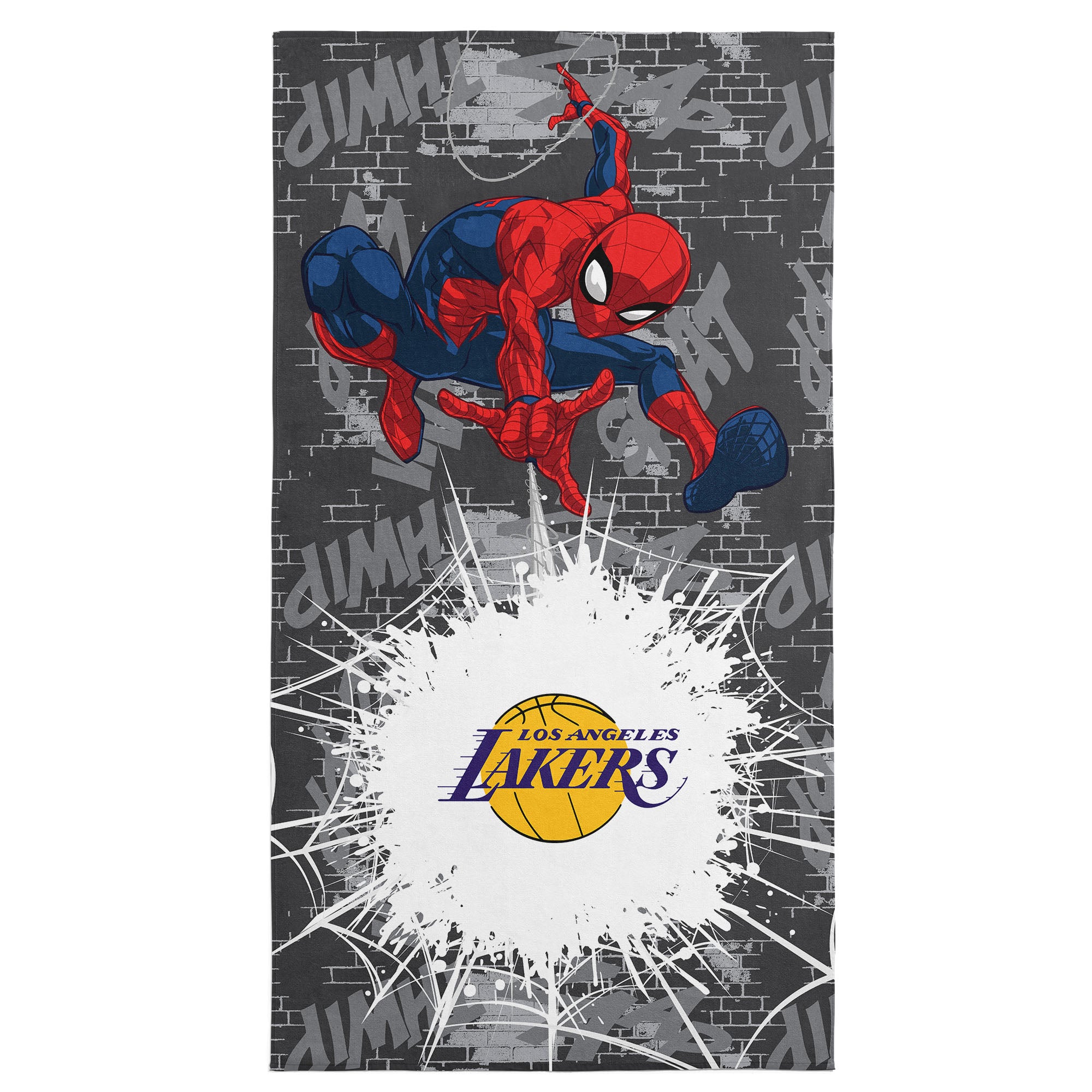 NBA Los Angeles Lakers Marvel Spider Man Web Core Grey Microfiber Beach Towel 30x60 inches