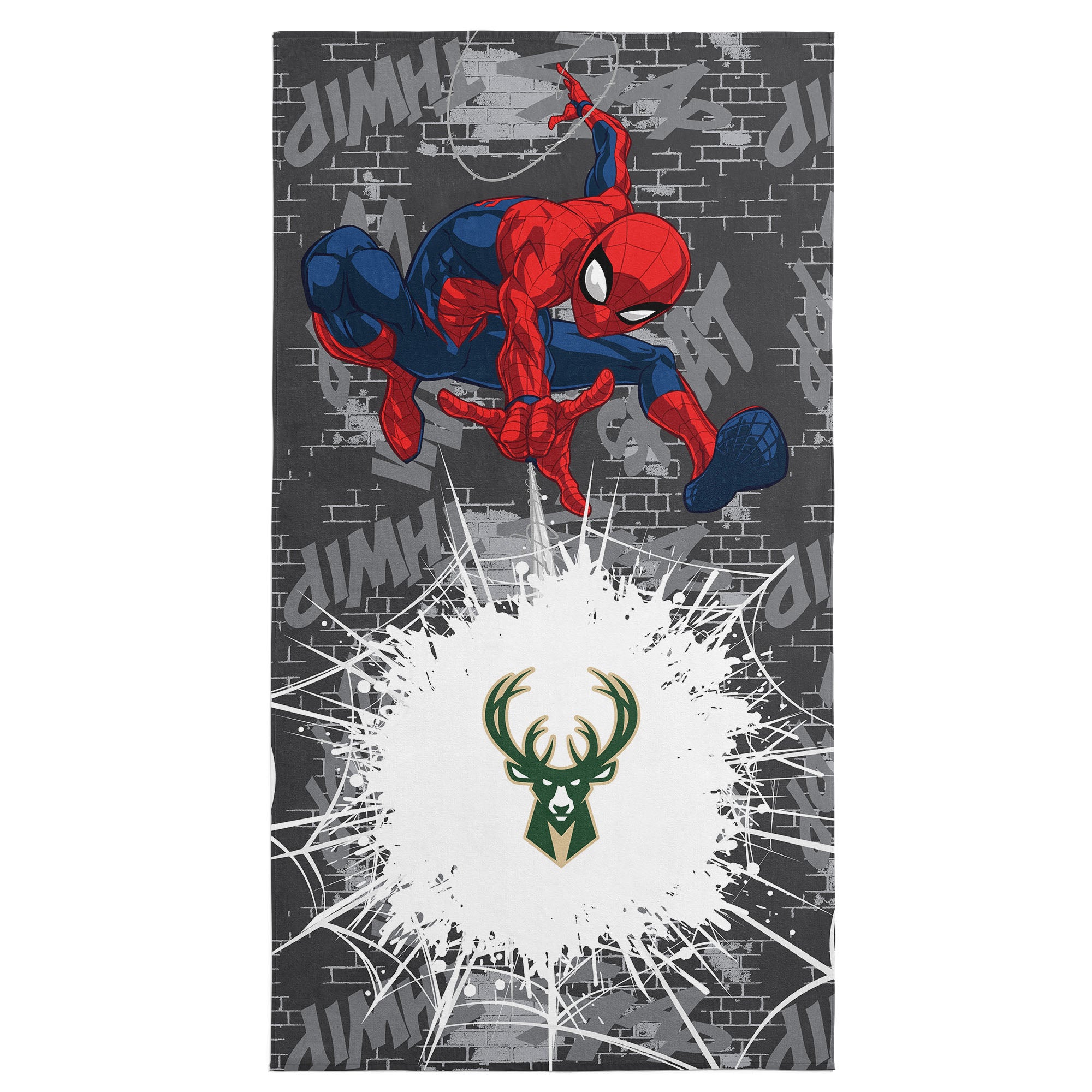 NBA Milwaukee Bucks Marvel Spider Man Web Core Grey Microfiber Beach Towel 30x60 inches