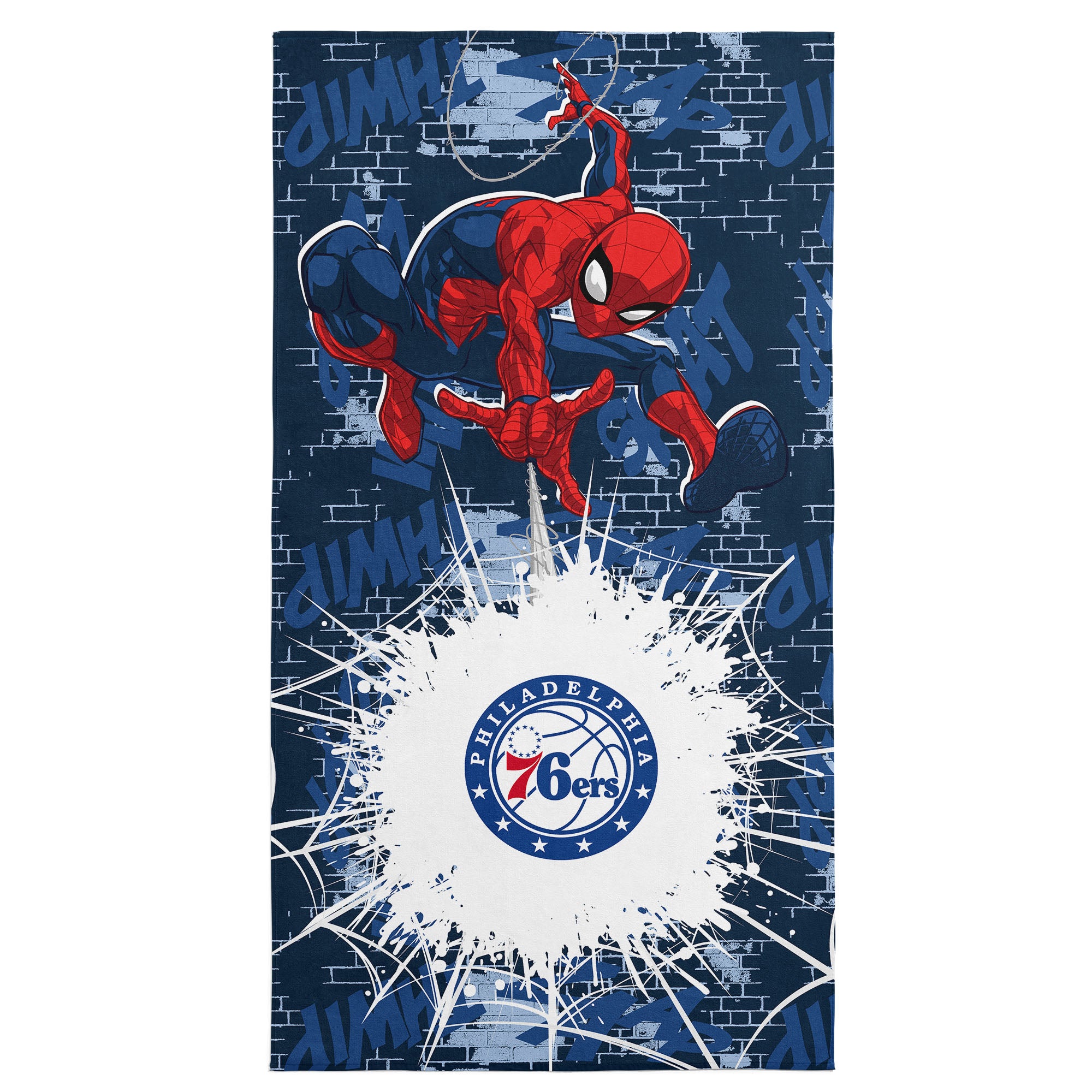 NBA Philadelphia 76ers Marvel Spider Man Web Core Navy Microfiber Beach Towel 30x60 inches