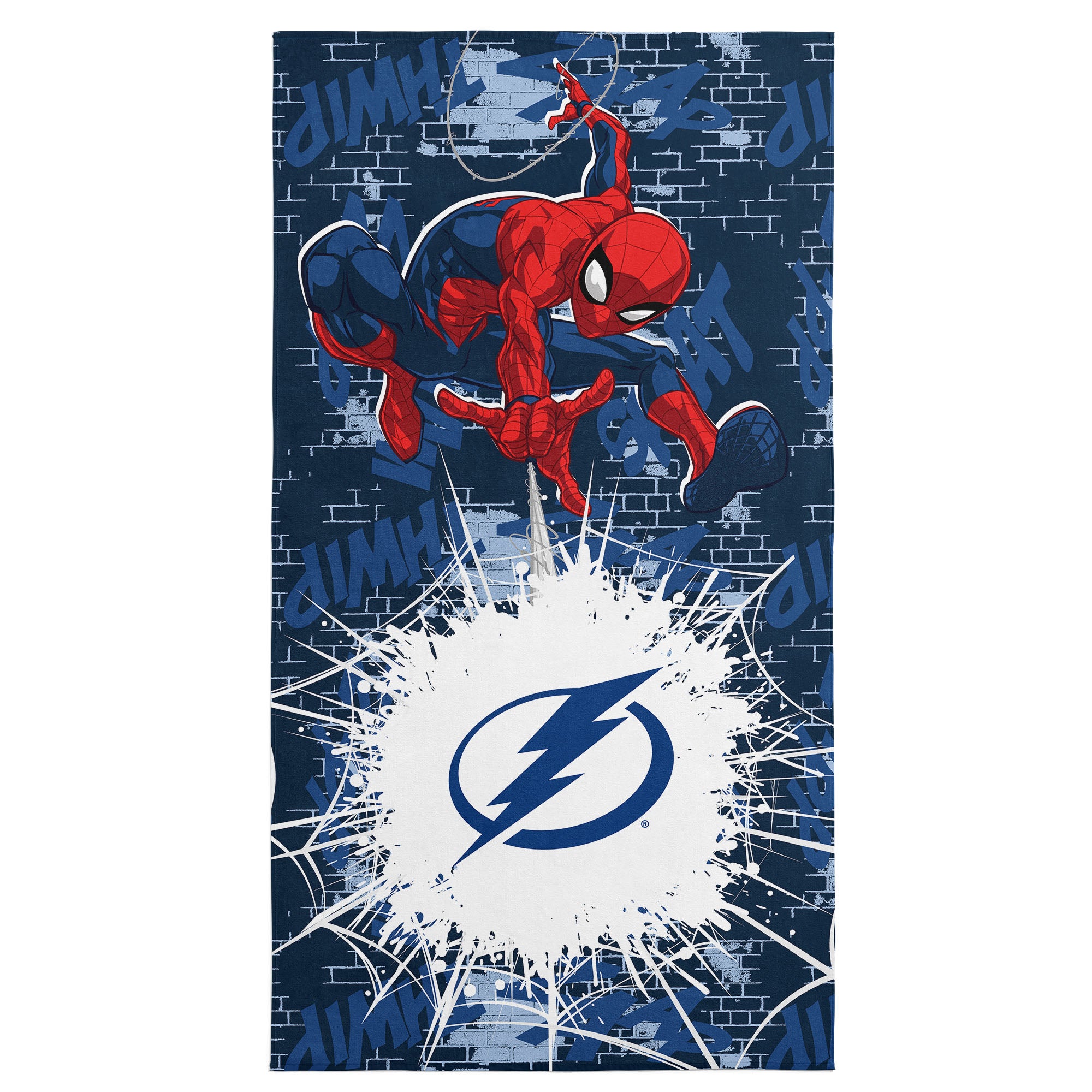 NHL Tampa Bay Lightning Marvel Spider Man Web Core Navy Microfiber Beach Towel 30x60 inches