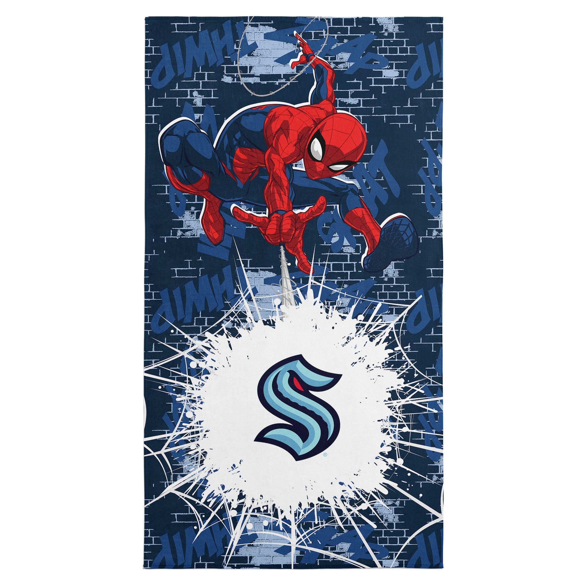 NHL Seattle Kraken Marvel Spider Man Web Core Navy Microfiber Beach Towel 30x60 inches
