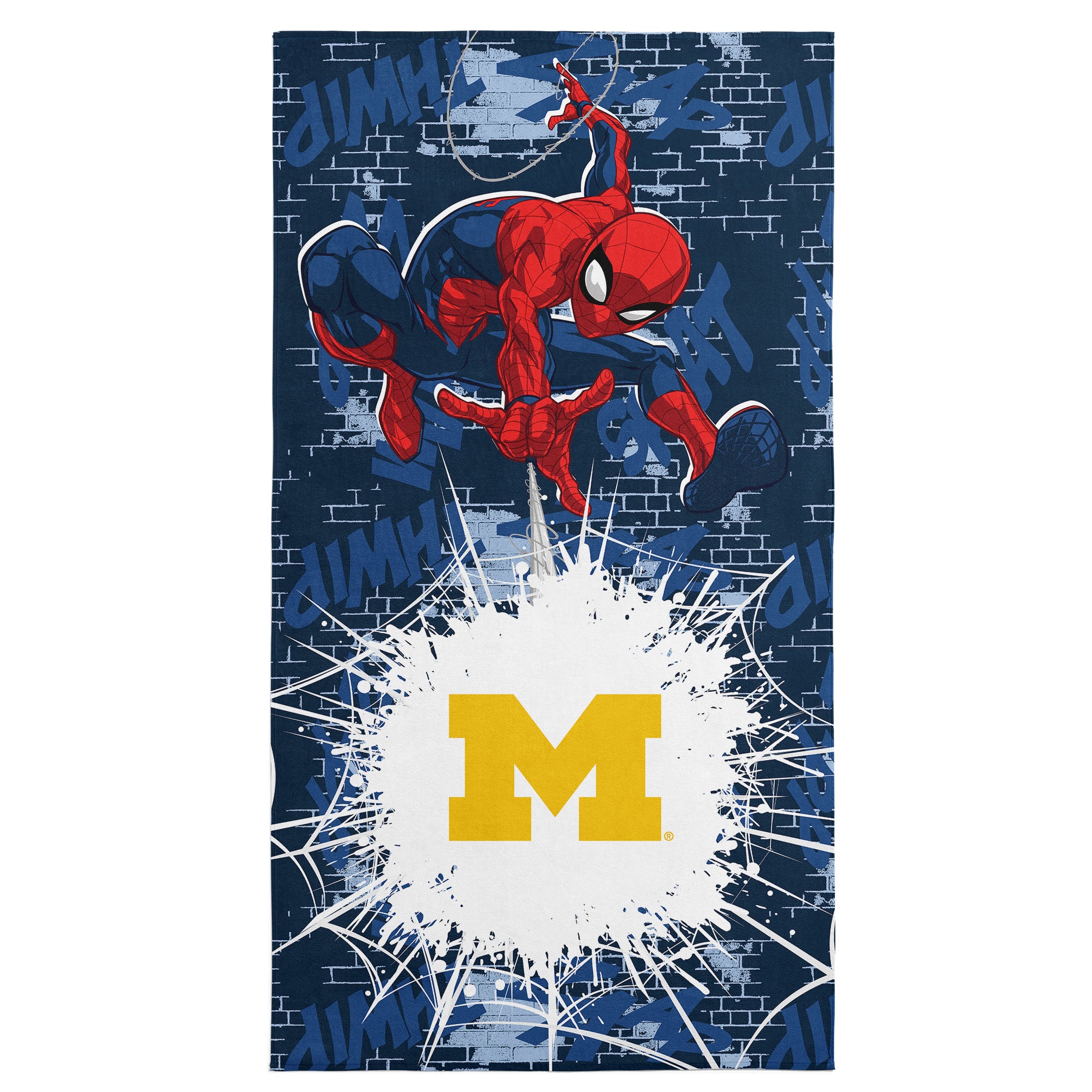 Collegiate University of Michigan Marvel Spider Man Web Core Navy Microfiber Beach Towel 30x60 inches