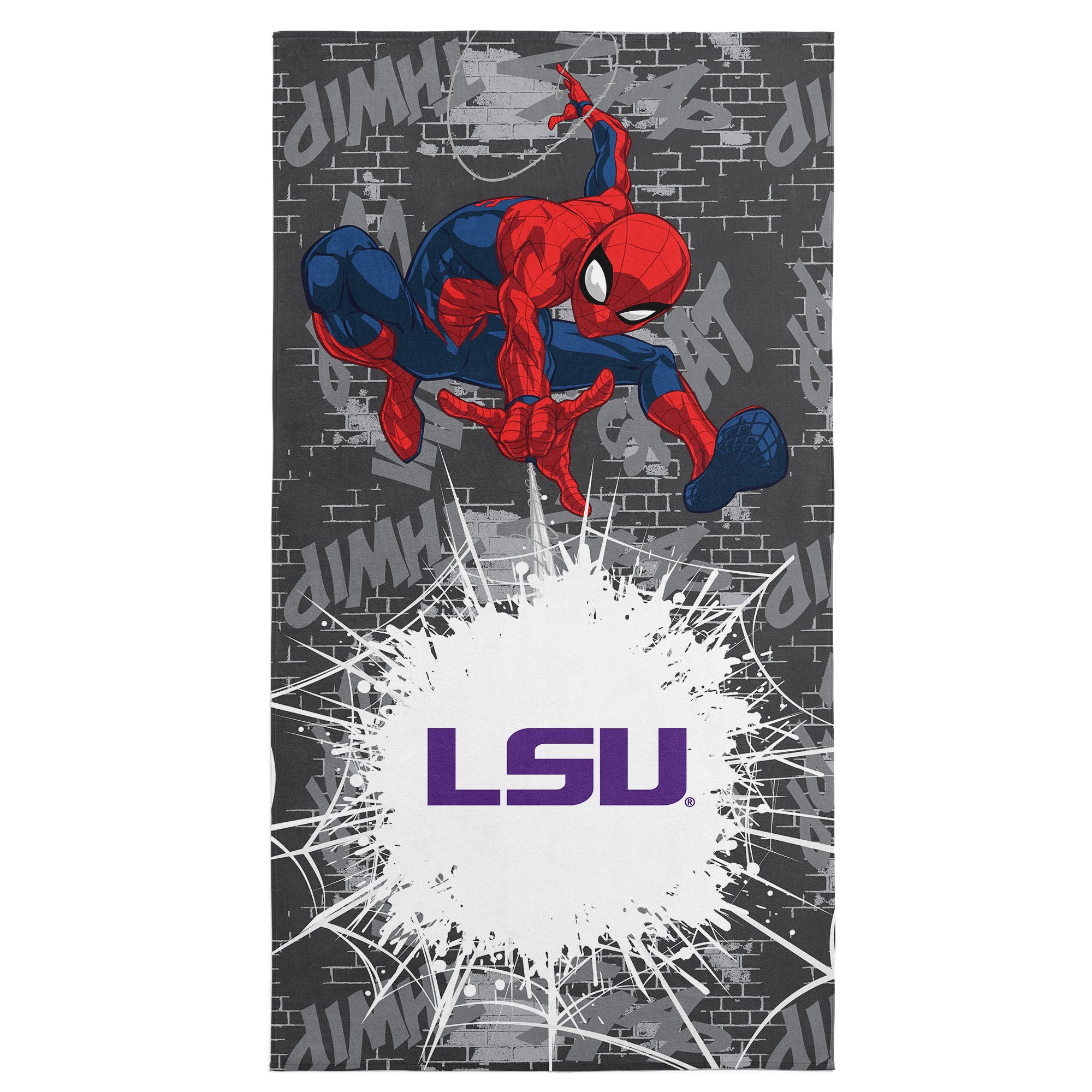 Collegiate Louisiana State University Marvel Spider Man Web Core Grey Microfiber Beach Towel 30x60 inches