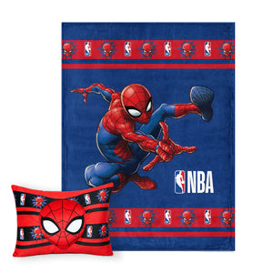NBA Marvel Spiderman Spidey Drop Silk Touch Throw Blanket and Plush Pocket Pillow Set