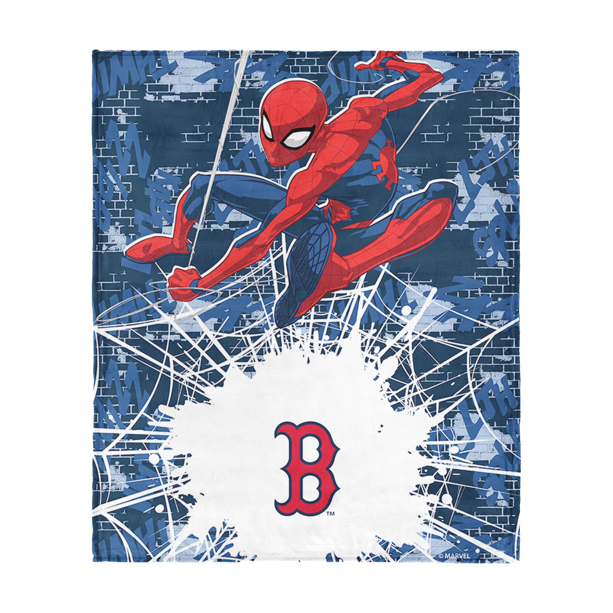 MLB Boston Red Sox Marvel Spider Man Web Sling Navy Silk Touch Throw Blanket 46x60 inches