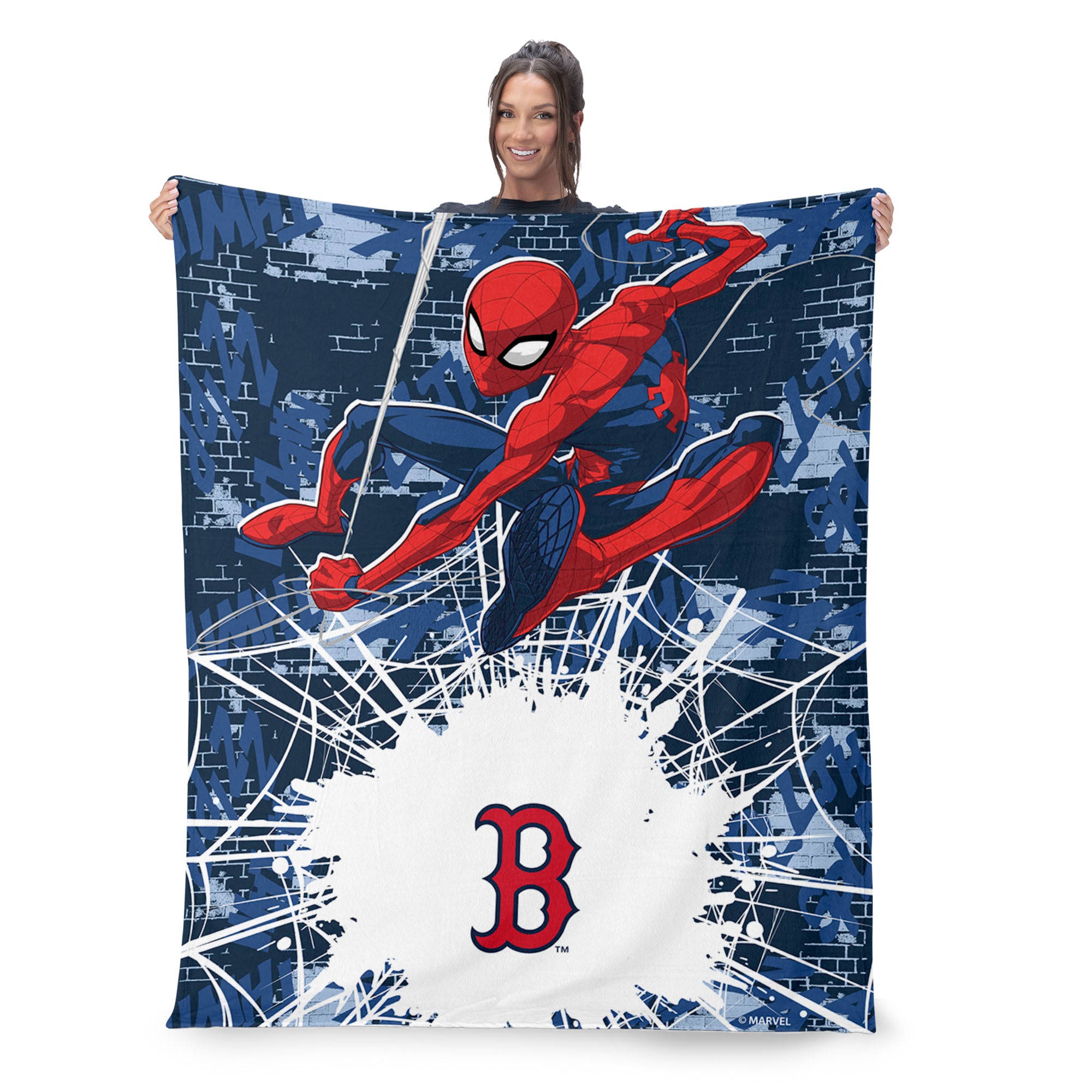 MLB Boston Red Sox Marvel Spider Man Web Sling Navy Silk Touch Throw Blanket 46x60 inches