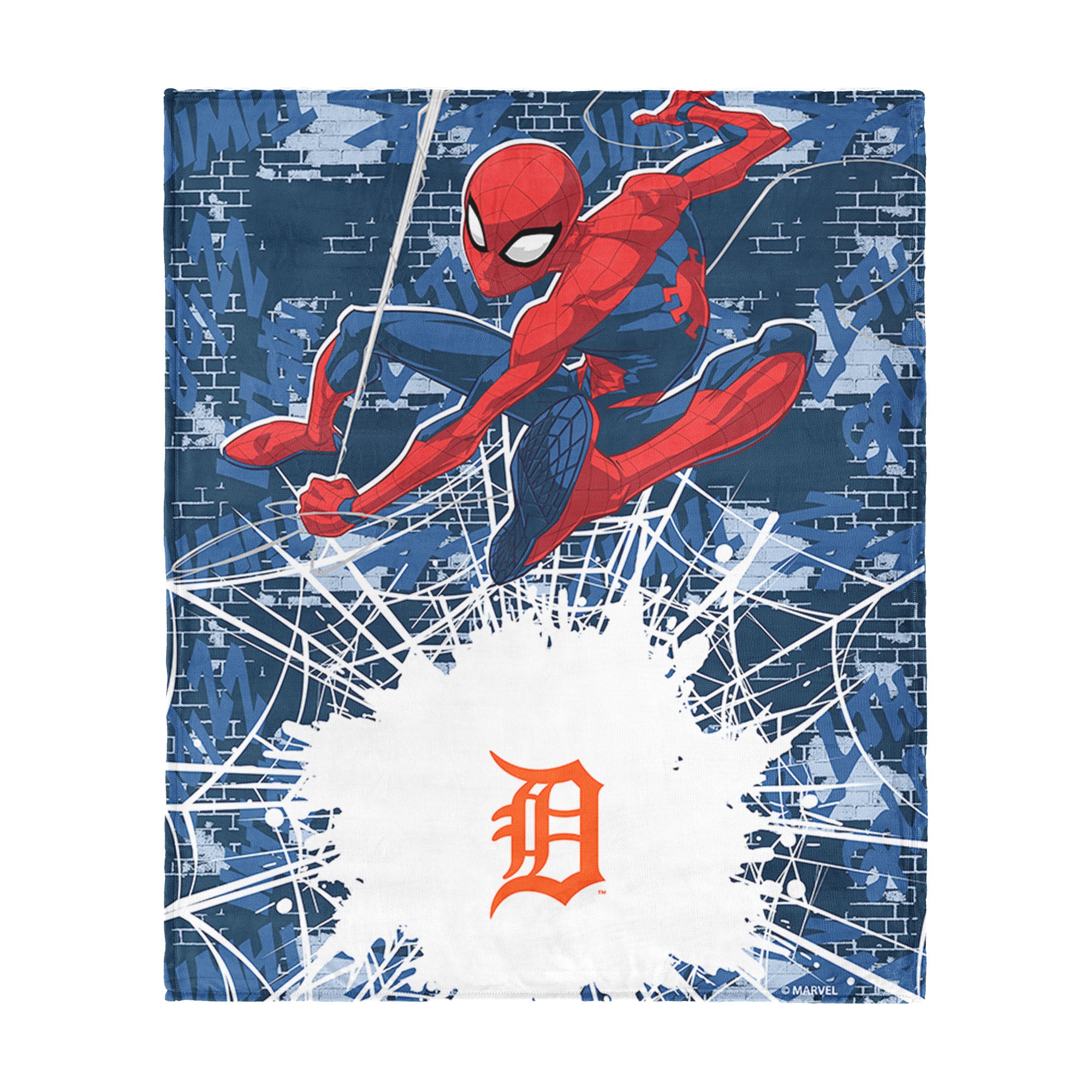 MLB Detroit Tigers Marvel Spider Man Web Sling Navy Silk Touch Throw Blanket 46x60 inches