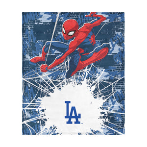 MLB Los Angeles Dodgers Marvel Spider Man Web Sling Navy Silk Touch Throw Blanket 46x60 inches