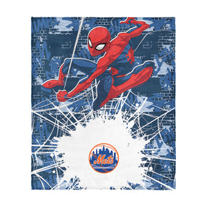 MLB New York Mets Marvel Spider Man Web Sling Navy Silk Touch Throw Blanket 46x60 inches