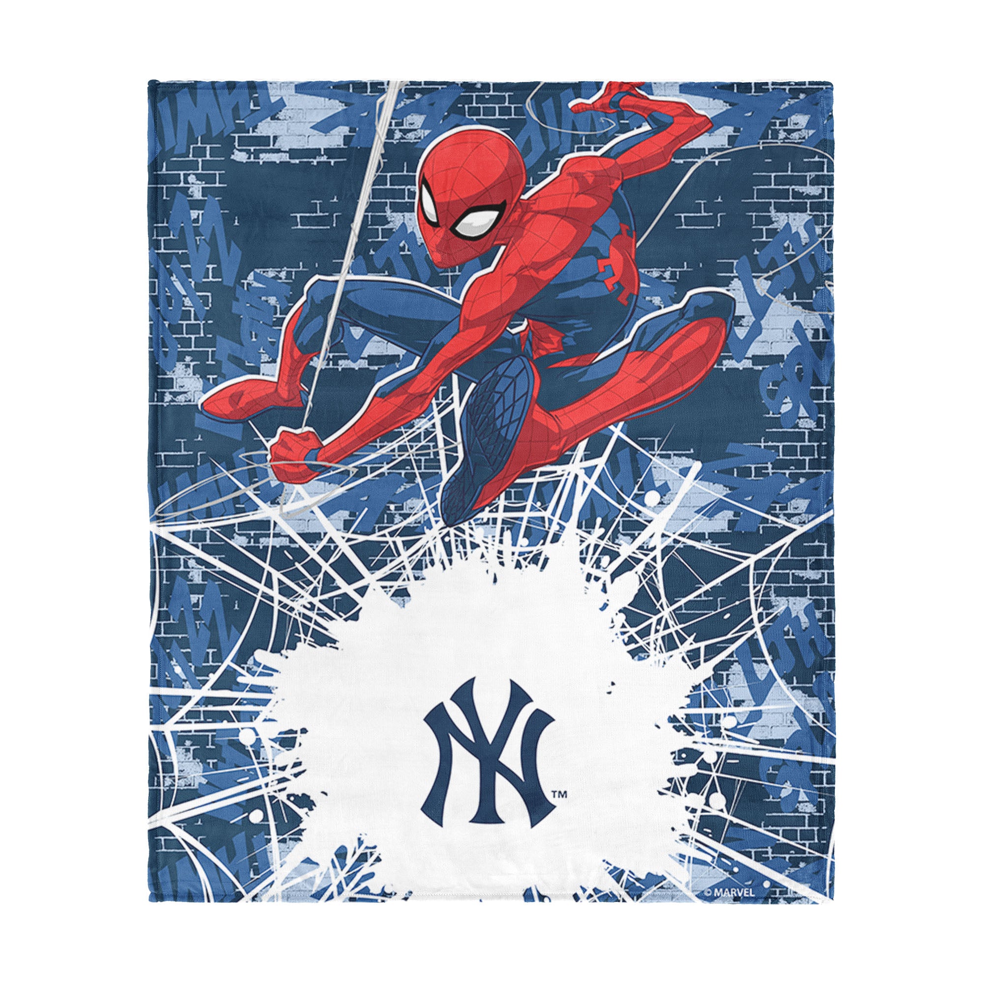 MLB New York Yankees Marvel Spider Man Web Sling Navy Silk Touch Throw Blanket 46x60 inches