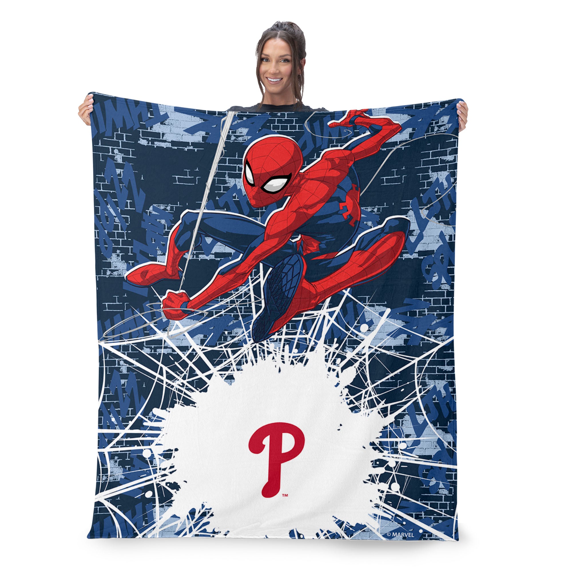 MLB Philadelphia Phillies Marvel Spider Man Web Sling Grey Silk Touch Throw Blanket 46x60 inches