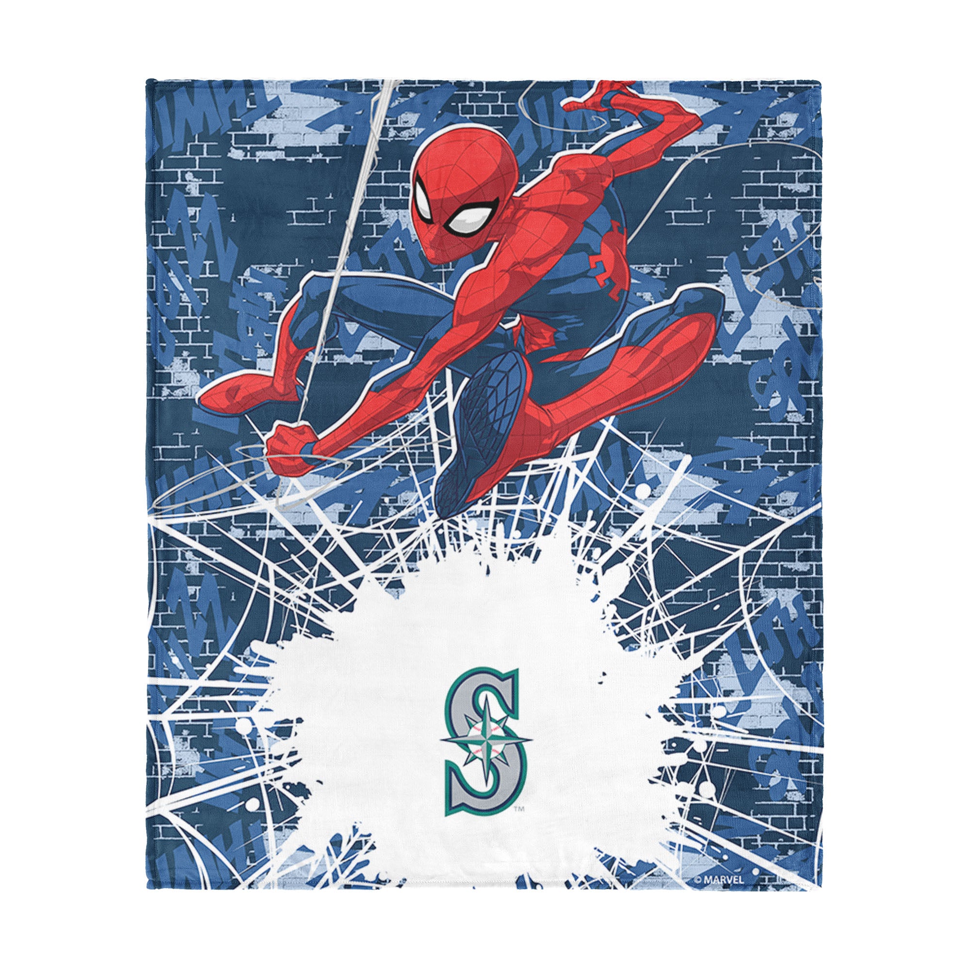 MLB Seattle Mariners Marvel Spider Man Web Sling Navy Silk Touch Throw Blanket 46x60 inches