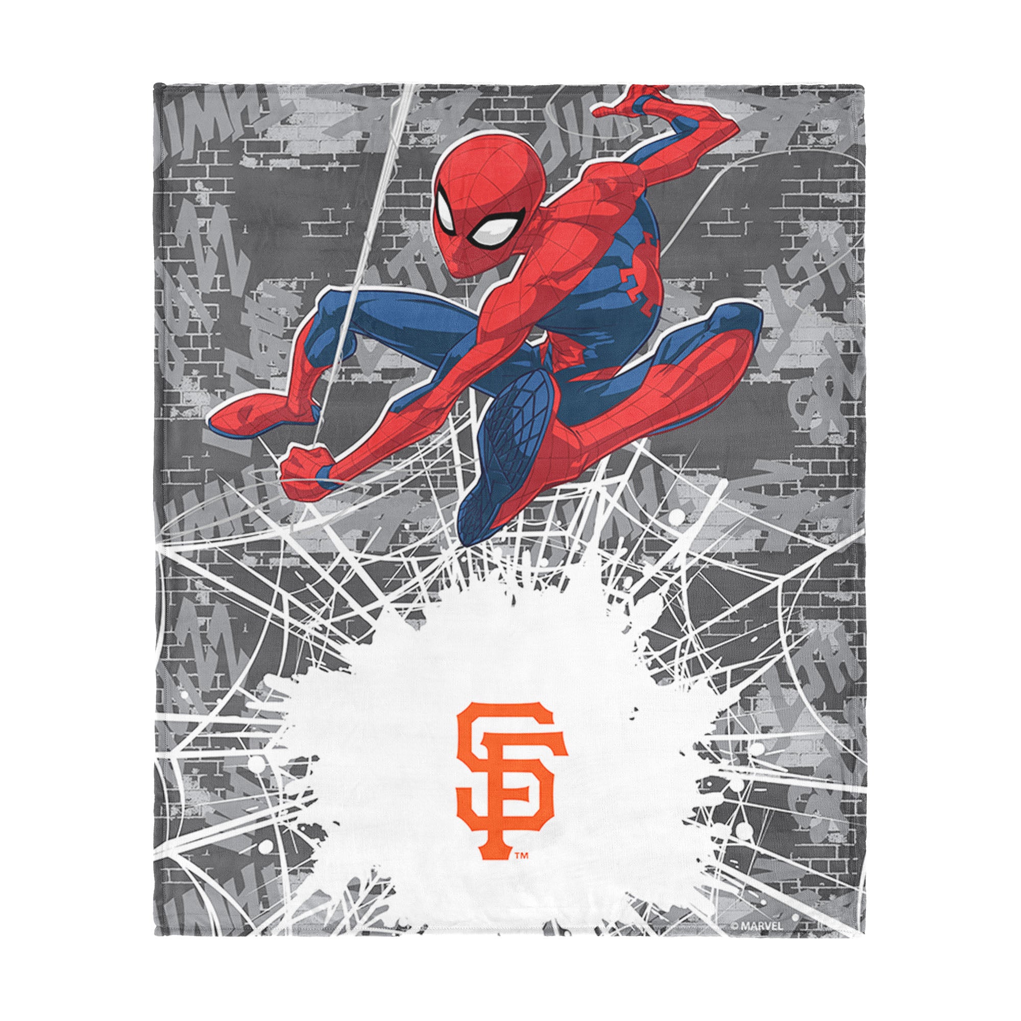 MLB San Francisco Giants Marvel Spider Man Web Sling Grey Silk Touch Throw Blanket 46x60 inches