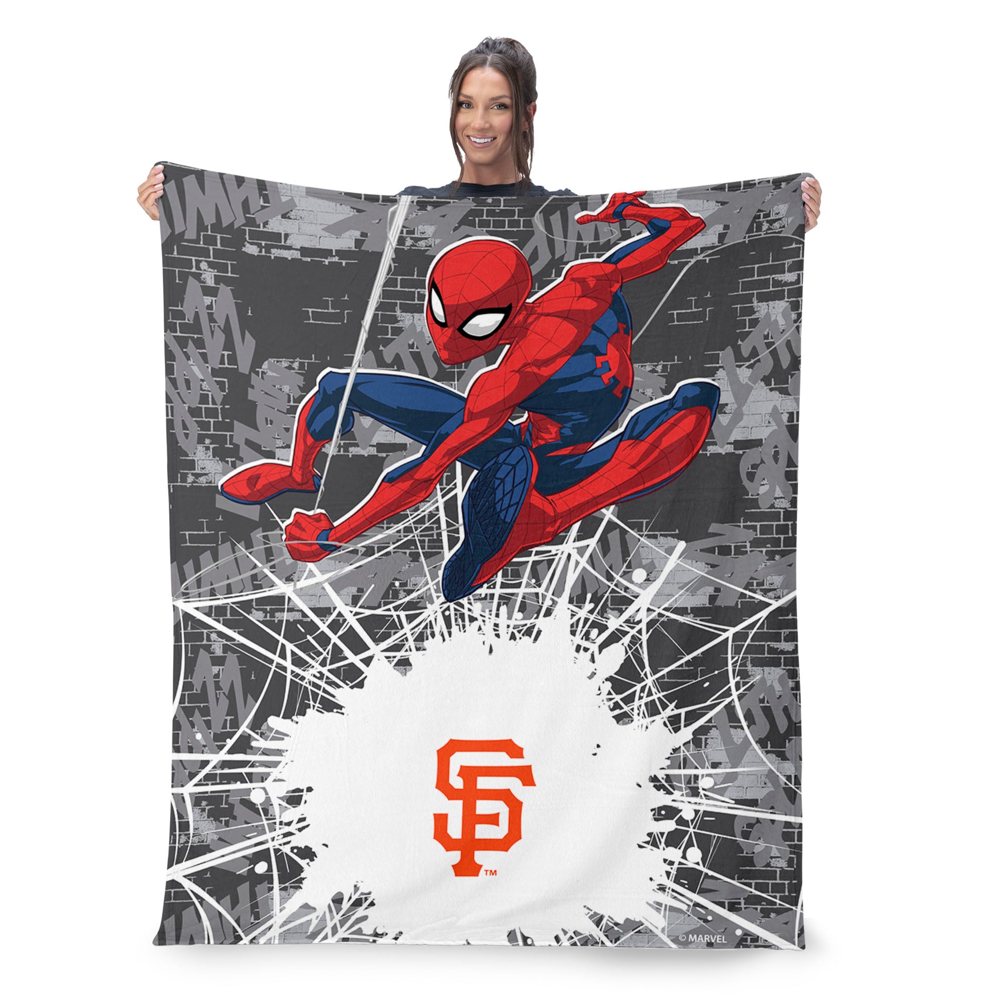MLB San Francisco Giants Marvel Spider Man Web Sling Grey Silk Touch Throw Blanket 46x60 inches