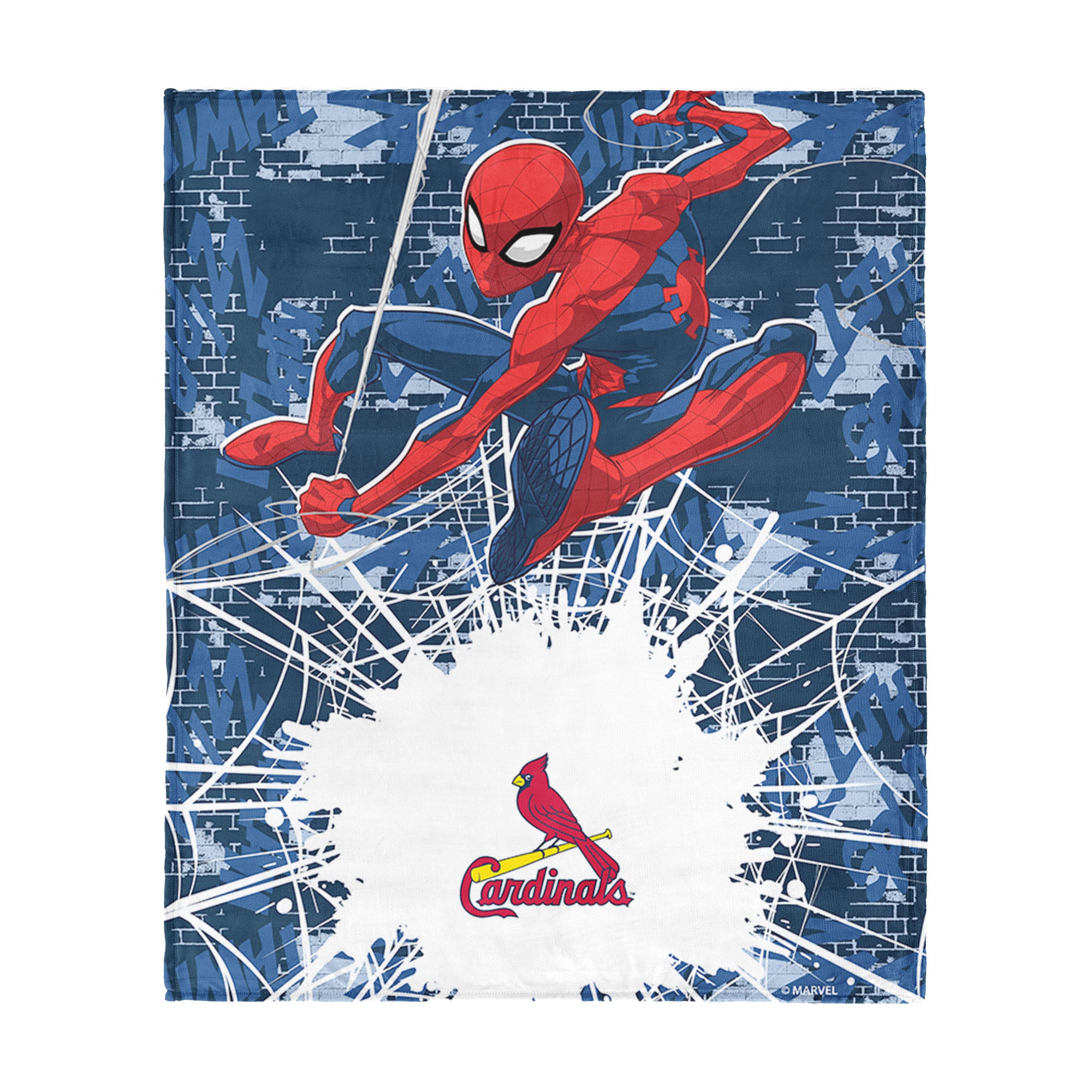 MLB St. Louis Cardinals Marvel Spider Man Web Sling Navy Silk Touch Throw Blanket 46x60 inches