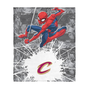 NBA Cleveland Cavaliers Marvel Spider Man Web Sling Grey Silk Touch Throw Blanket 46x60 inches