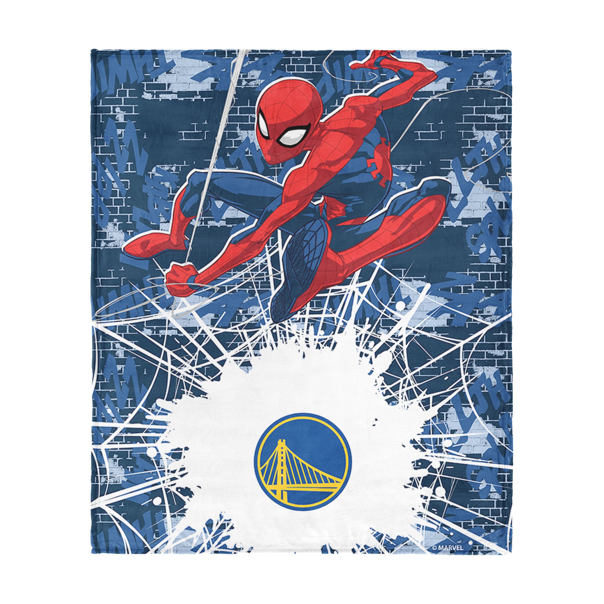 NBA Golden State Warriors Marvel Spider Man Web Sling Navy Silk Touch Throw Blanket 46x60 inches