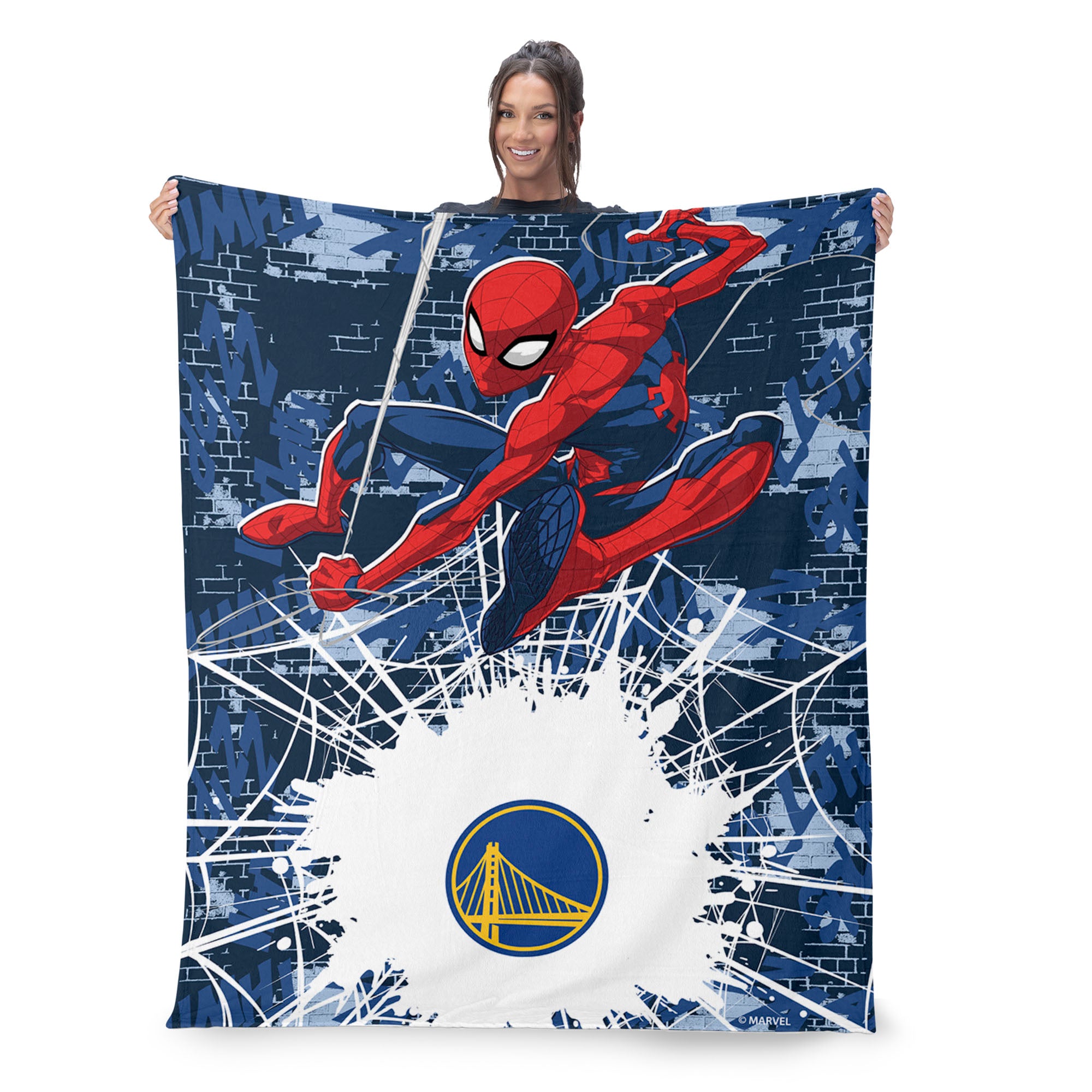 NBA Golden State Warriors Marvel Spider Man Web Sling Navy Silk Touch Throw Blanket 46x60 inches