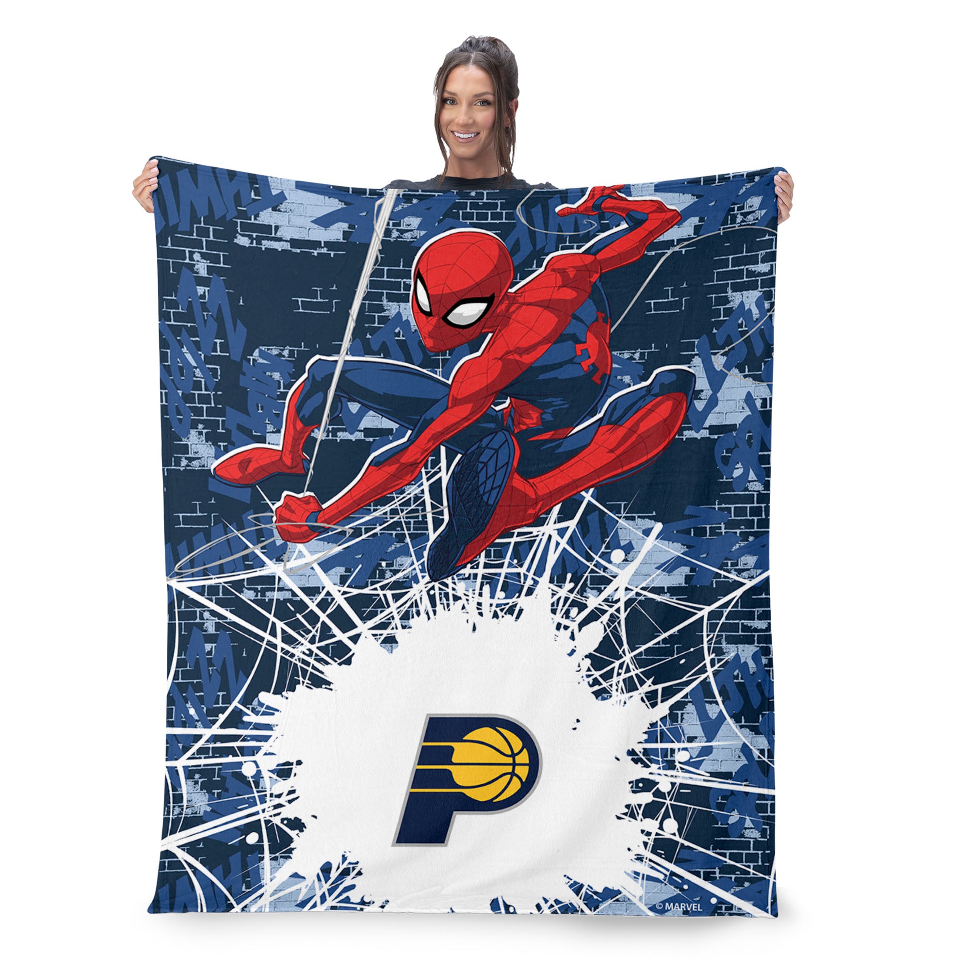 NBA Indiana Pacers Marvel Spider Man Web Sling Navy Silk Touch Throw Blanket 46x60 inches