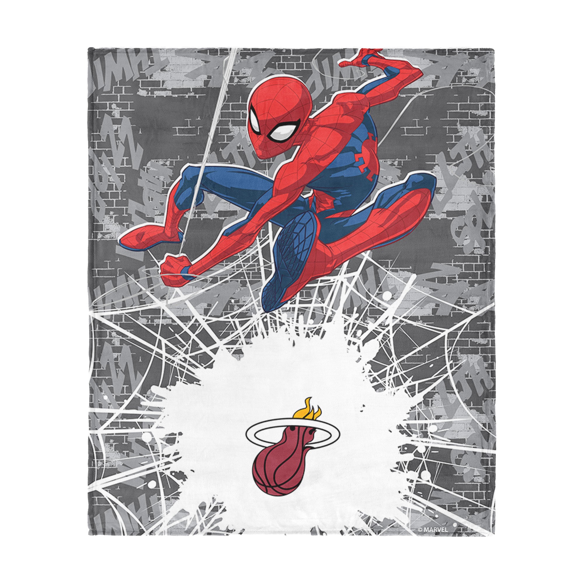 NBA Miami Heat Marvel Spider Man Web Sling Grey Silk Touch Throw Blanket 46x60 inches