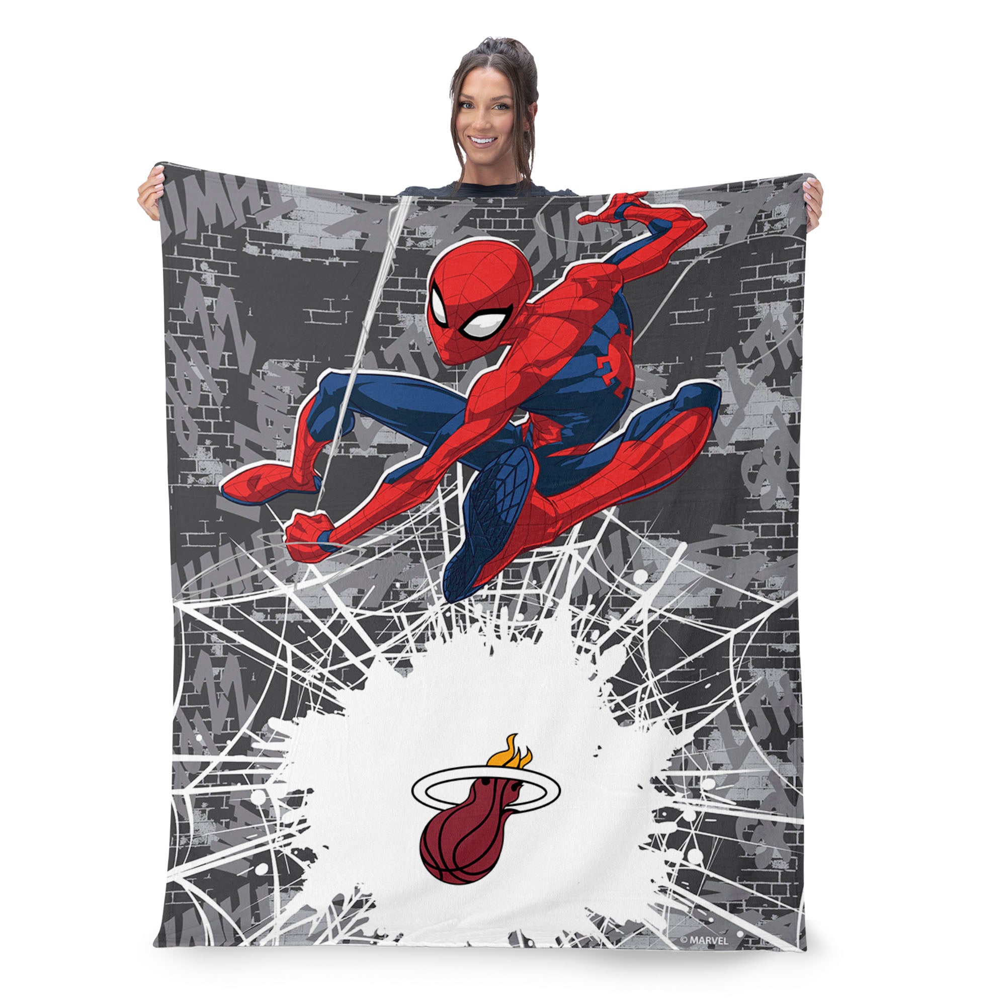 NBA Miami Heat Marvel Spider Man Web Sling Grey Silk Touch Throw Blanket 46x60 inches