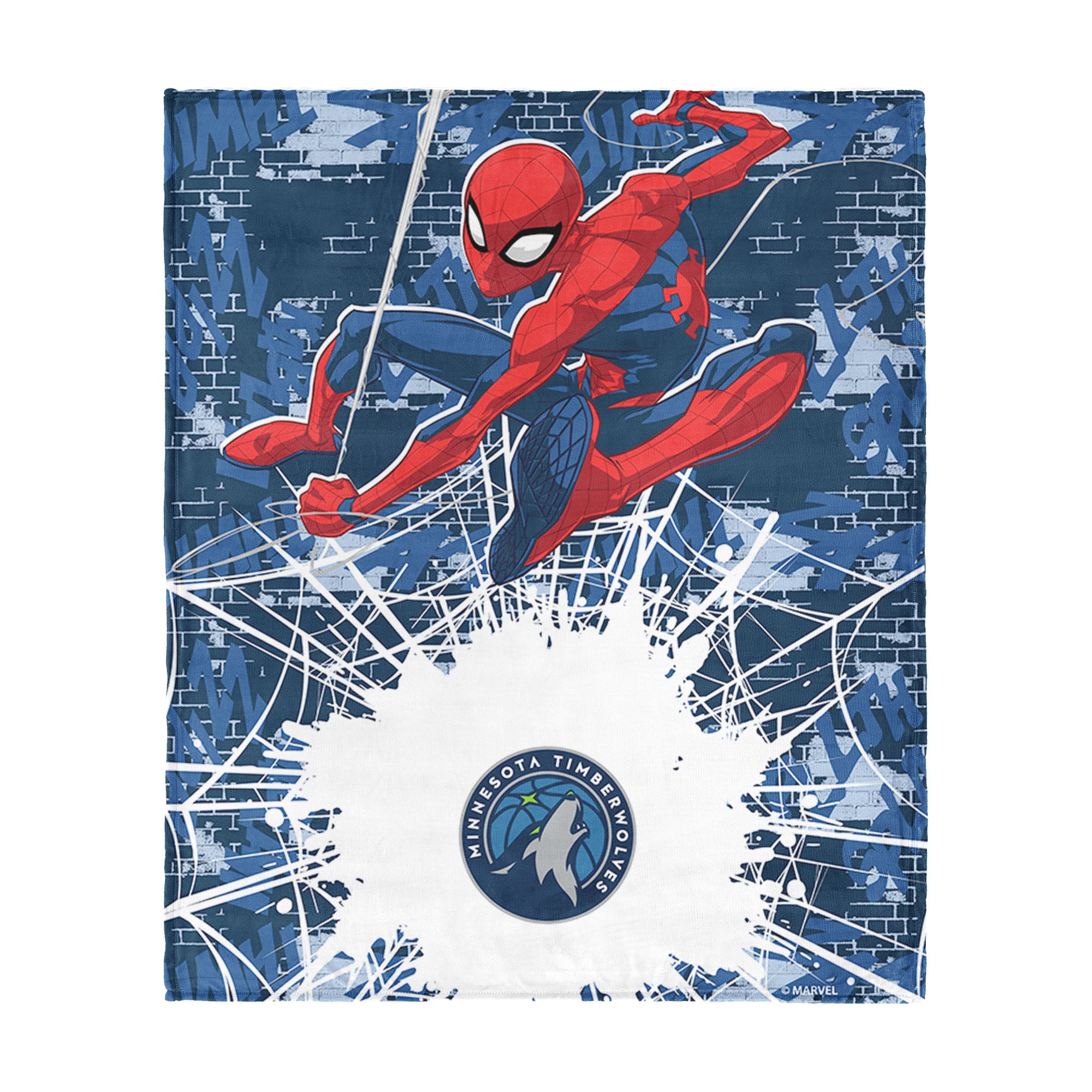 NBA Minnesota Timberwolves Marvel Spider Man Web Sling Navy Silk Touch Throw Blanket 46x60 inches