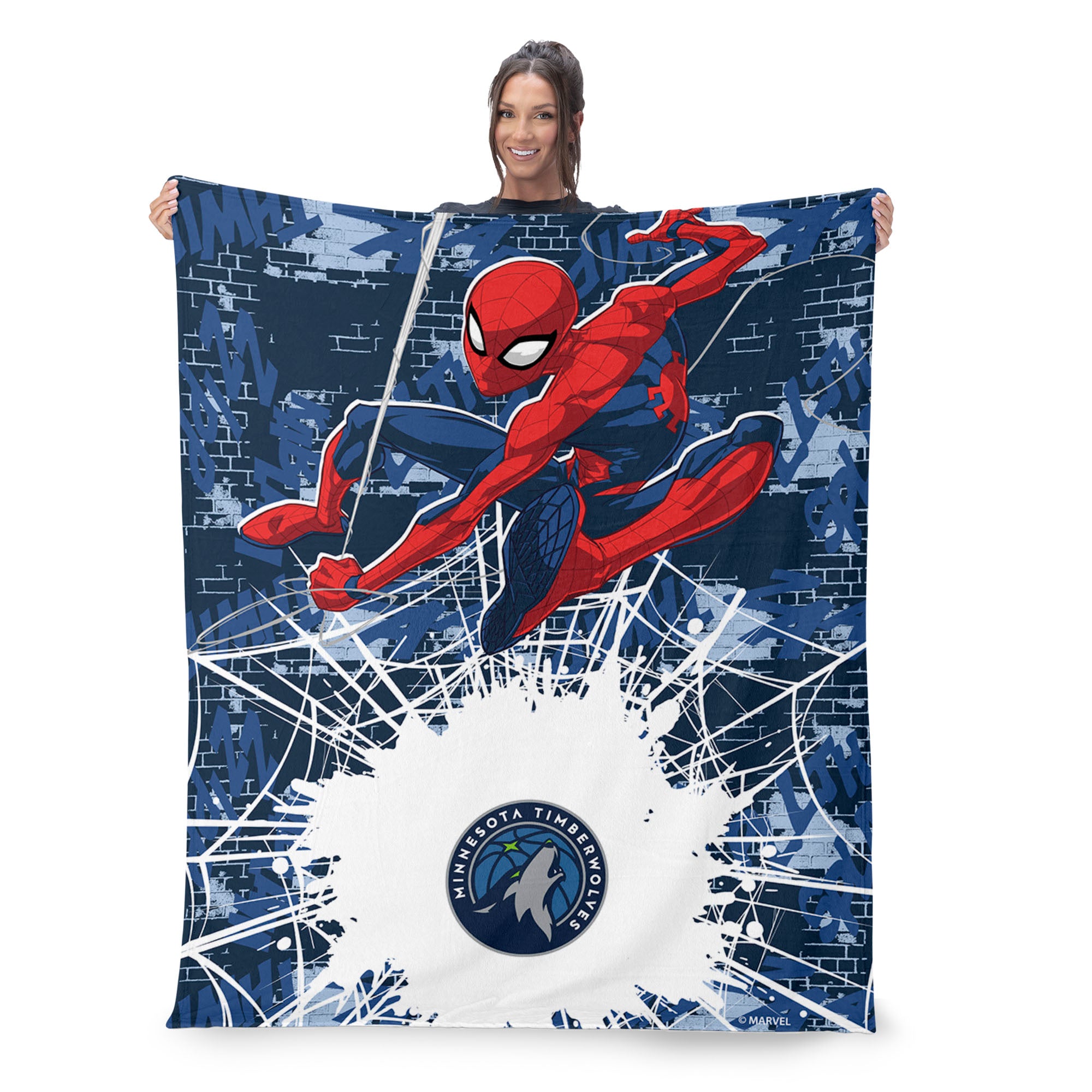 NBA Minnesota Timberwolves Marvel Spider Man Web Sling Navy Silk Touch Throw Blanket 46x60 inches