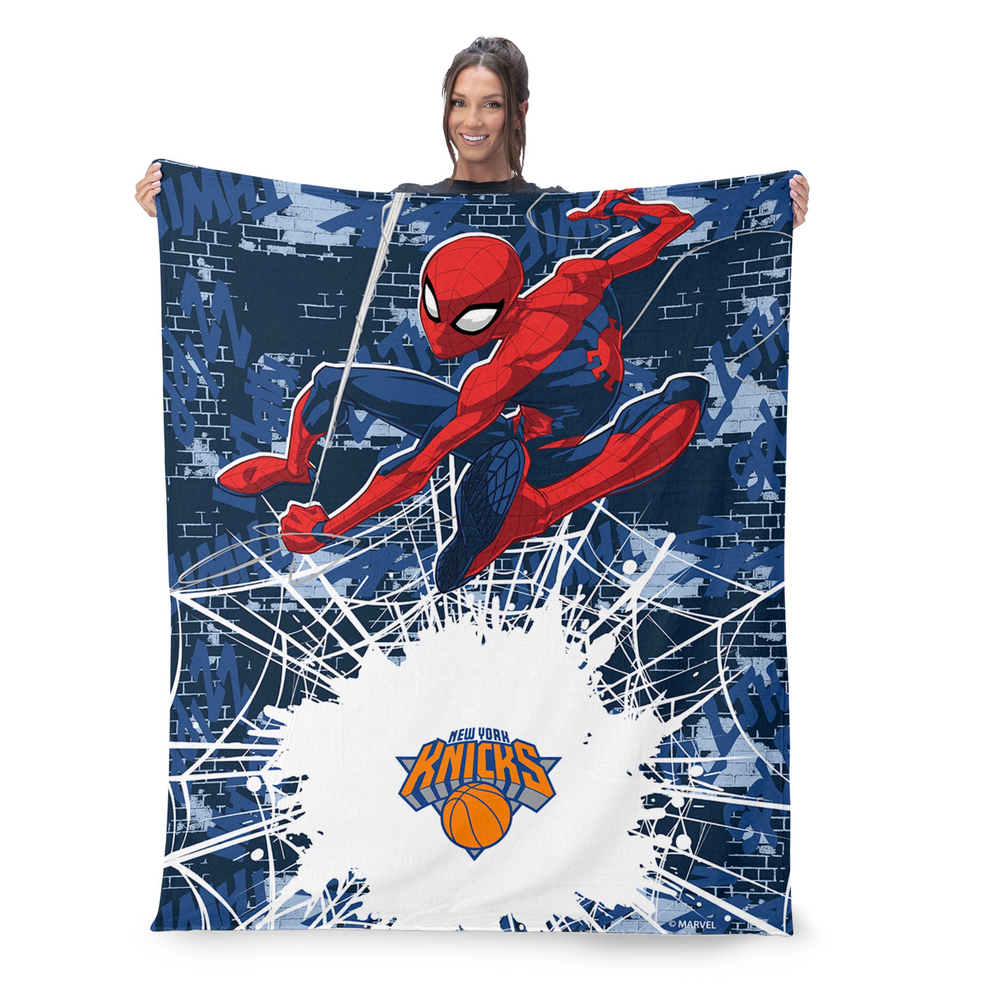 NBA New York Knicks Marvel Spider Man Web Sling Navy Silk Touch Throw Blanket 46x60 inches