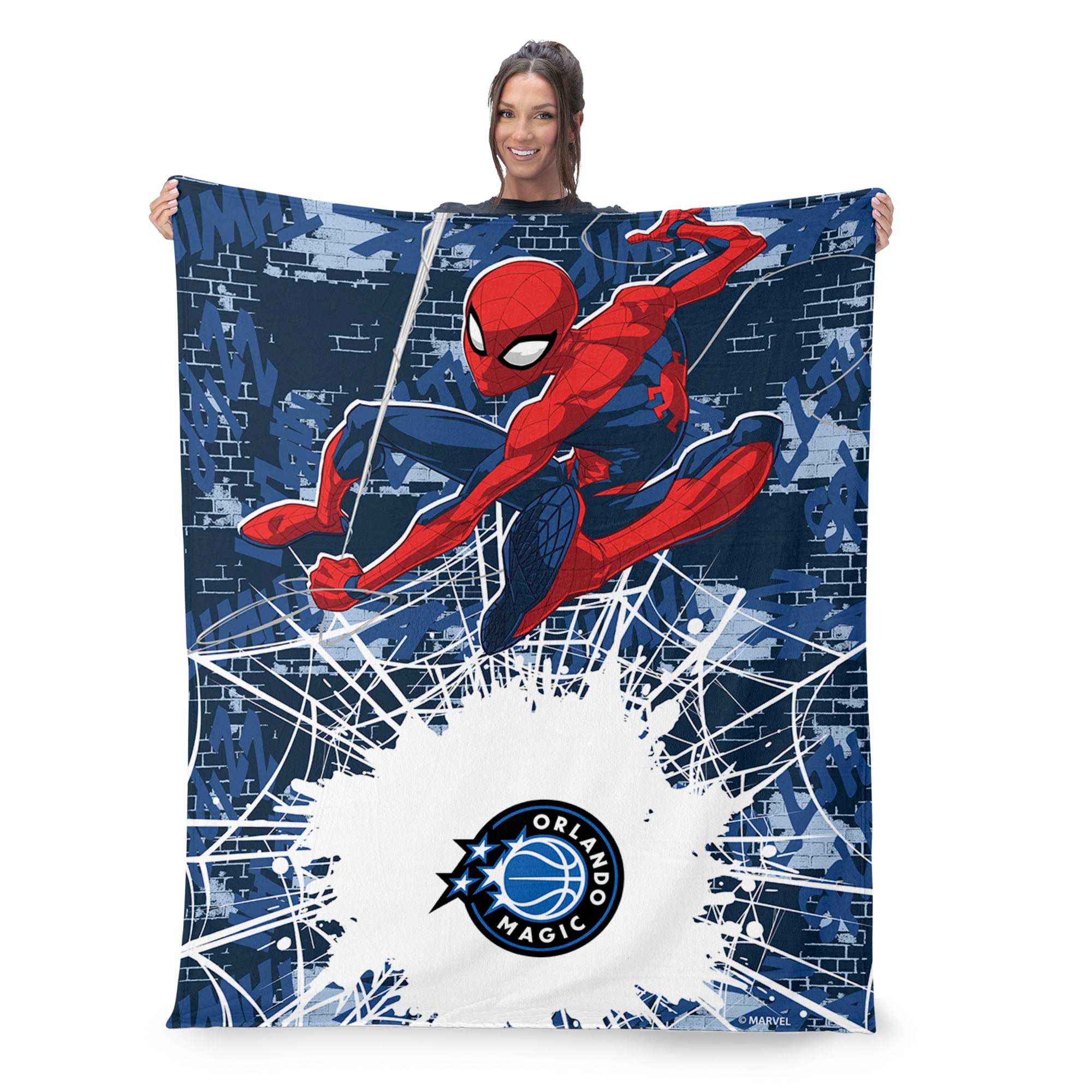 NBA Orlando Magic Marvel Spider Man Web Sling Navy Silk Touch Throw Blanket 46x60 inches