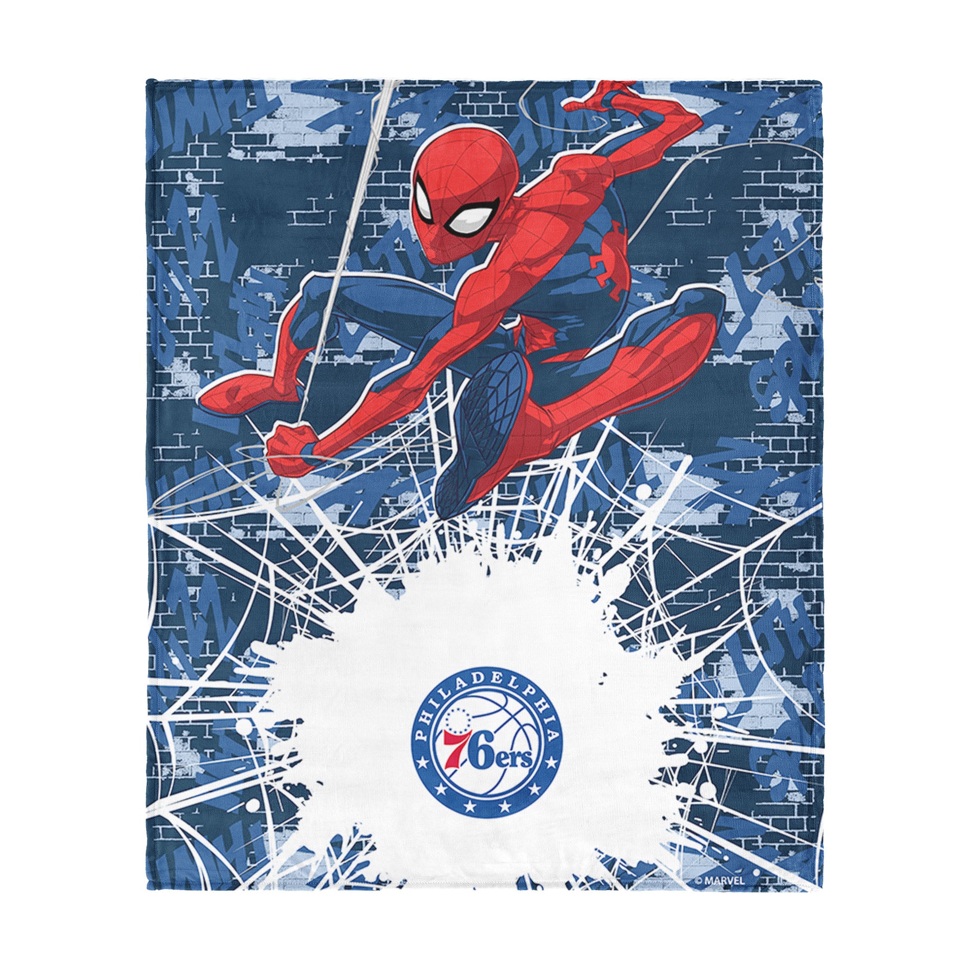 NBA Philadelphia 76ers Marvel Spider Man Web Sling Navy Silk Touch Throw Blanket 46x60 inches