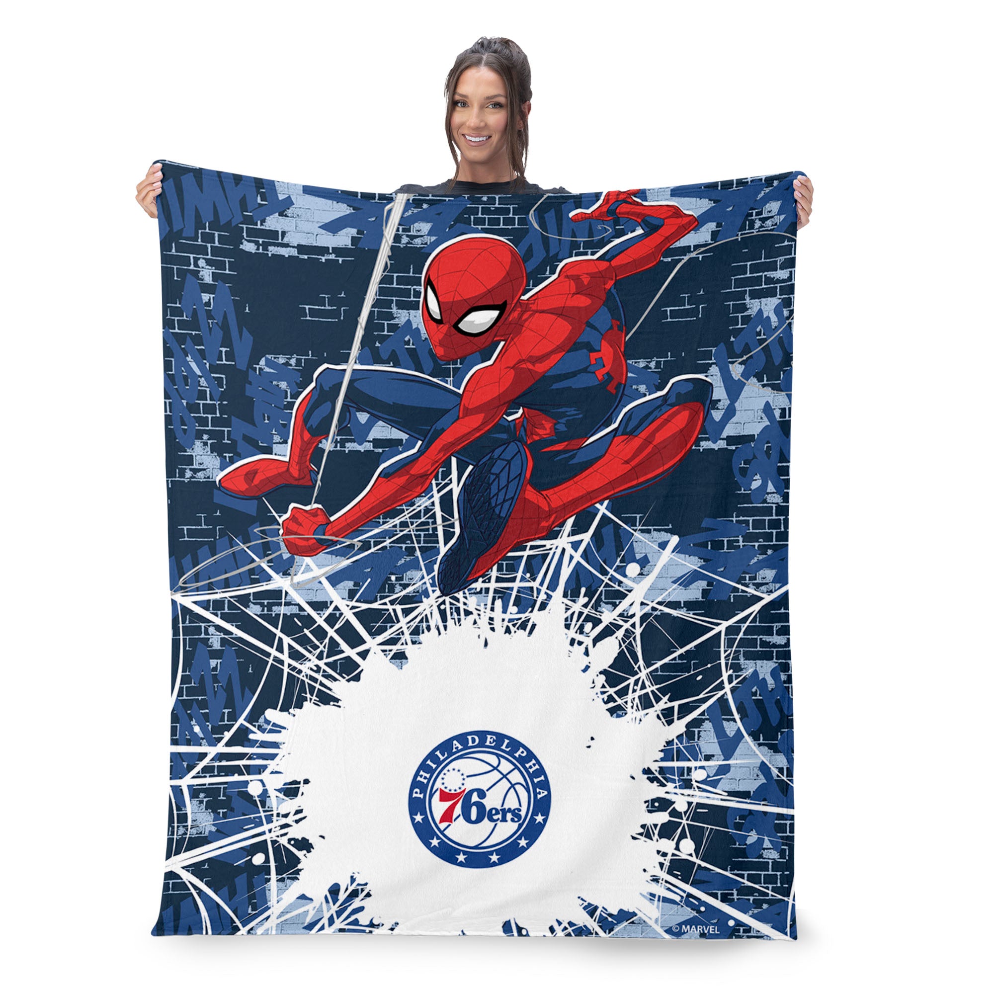 NBA Philadelphia 76ers Marvel Spider Man Web Sling Navy Silk Touch Throw Blanket 46x60 inches