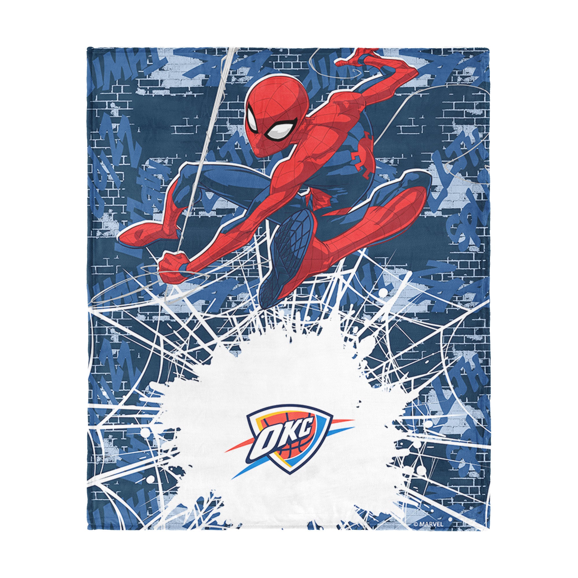 NBA Oklahoma City Thunder Marvel Spider Man Web Sling Navy Silk Touch Throw Blanket 46x60 inches