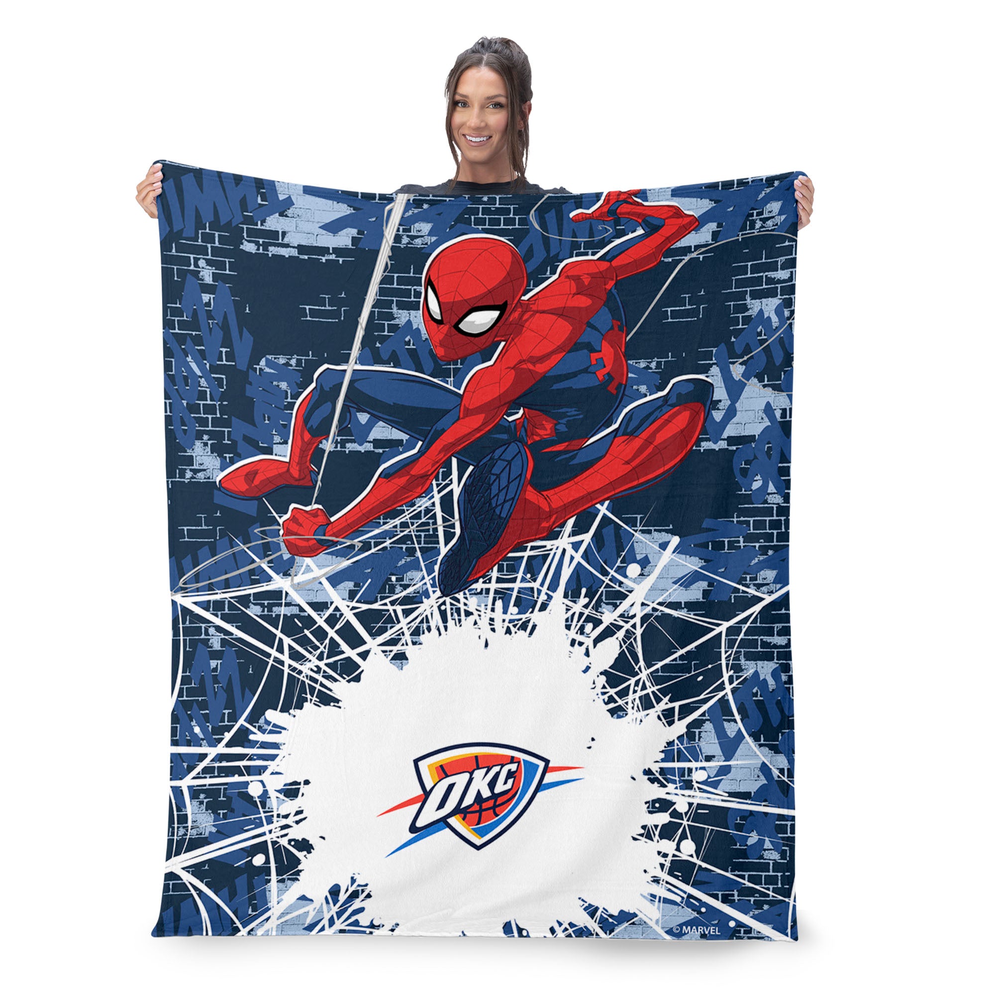 NBA Oklahoma City Thunder Marvel Spider Man Web Sling Navy Silk Touch Throw Blanket 46x60 inches