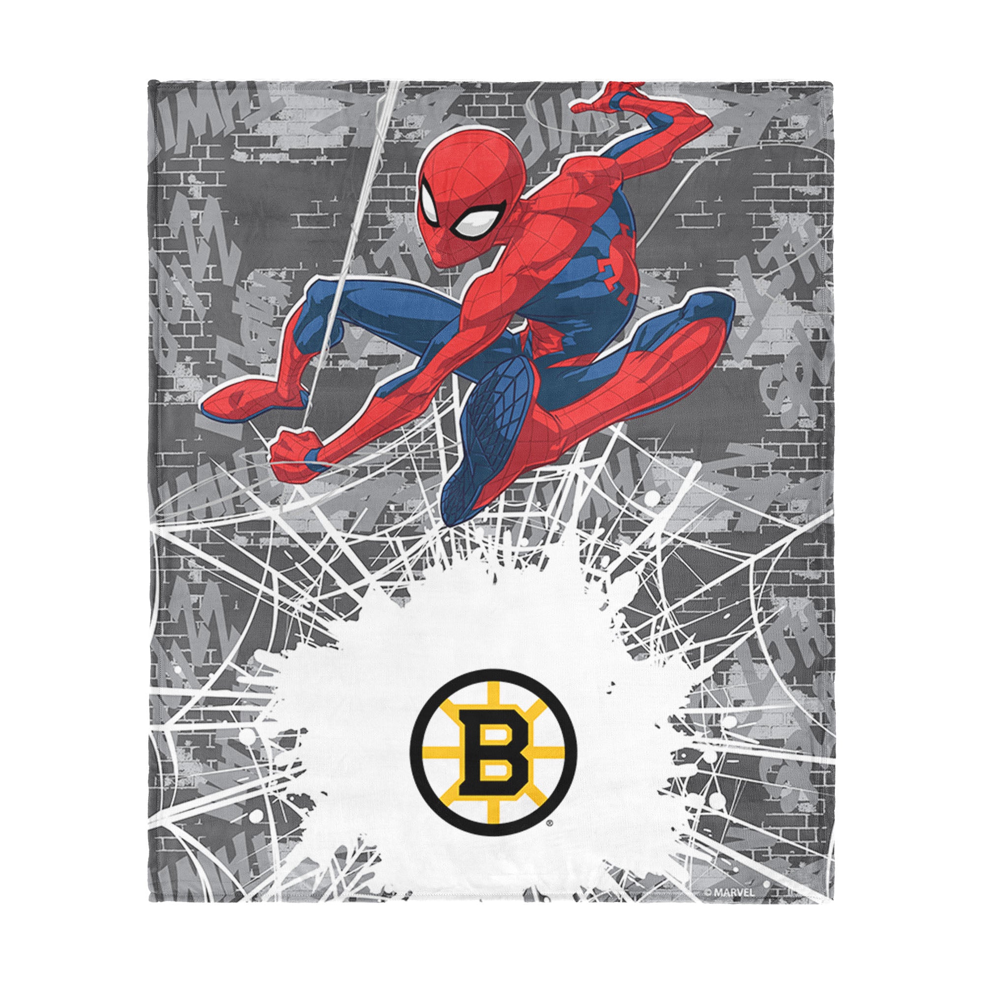 NHL Boston Bruins Marvel Spider Man Web Sling Grey Silk Touch Throw Blanket 46x60 inches