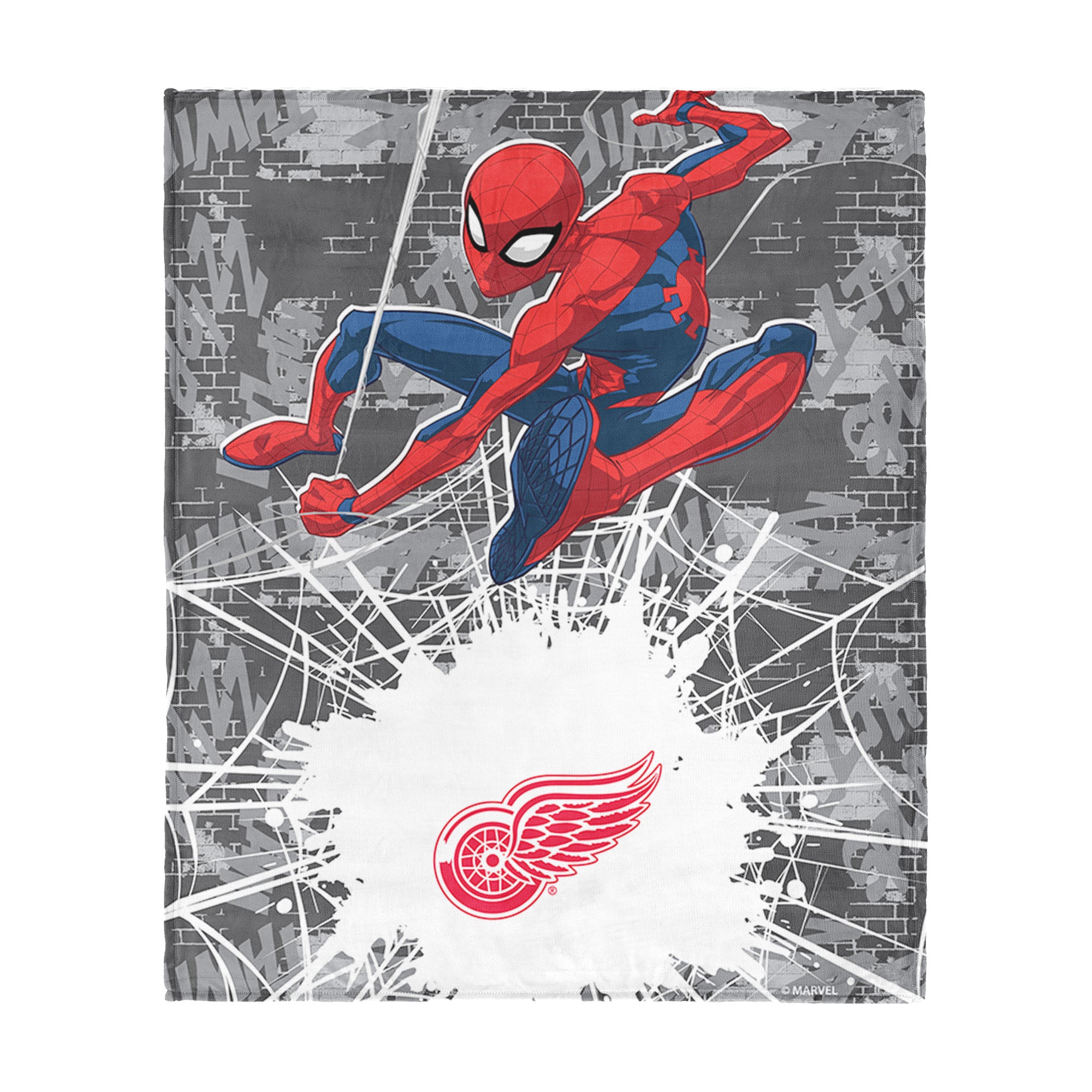 NHL Detroit Red Wings Marvel Spider Man Web Sling Grey Silk Touch Throw Blanket 46x60 inches