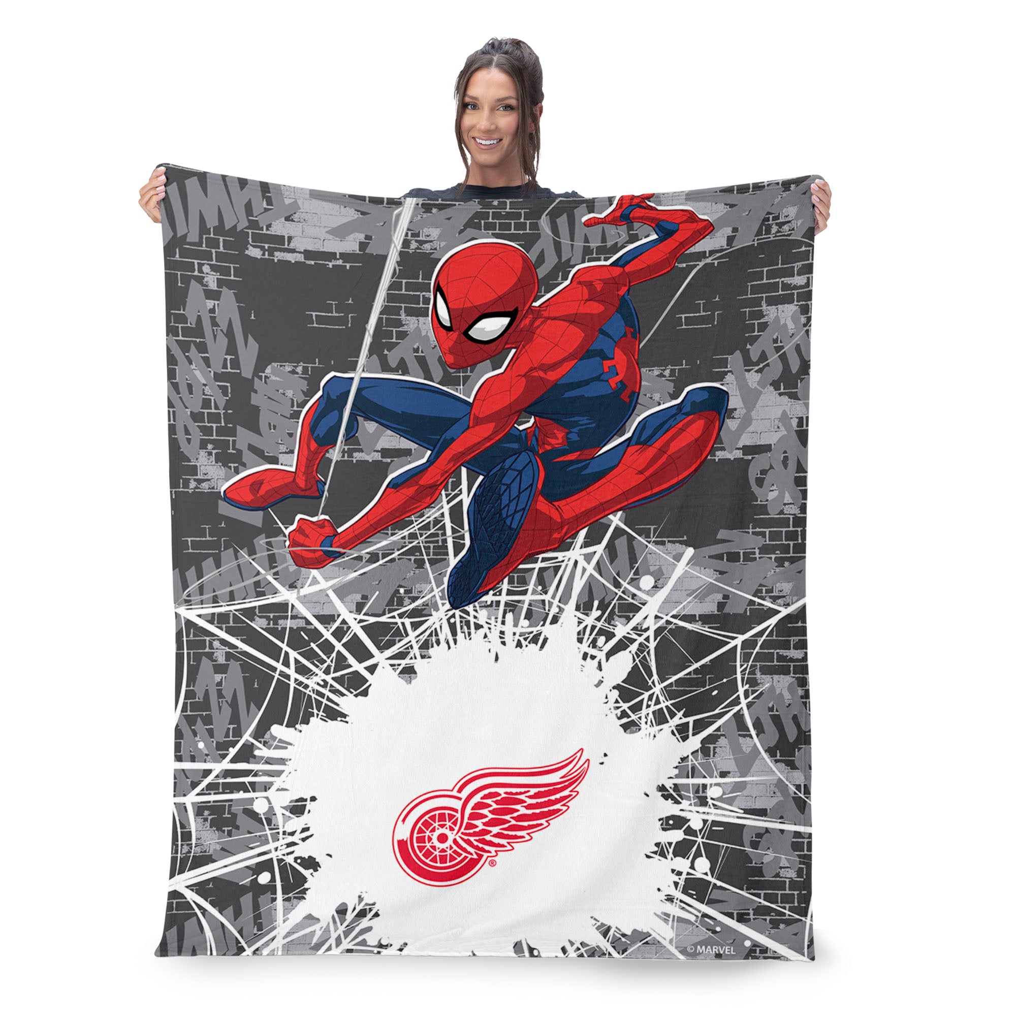 NHL Detroit Red Wings Marvel Spider Man Web Sling Grey Silk Touch Throw Blanket 46x60 inches
