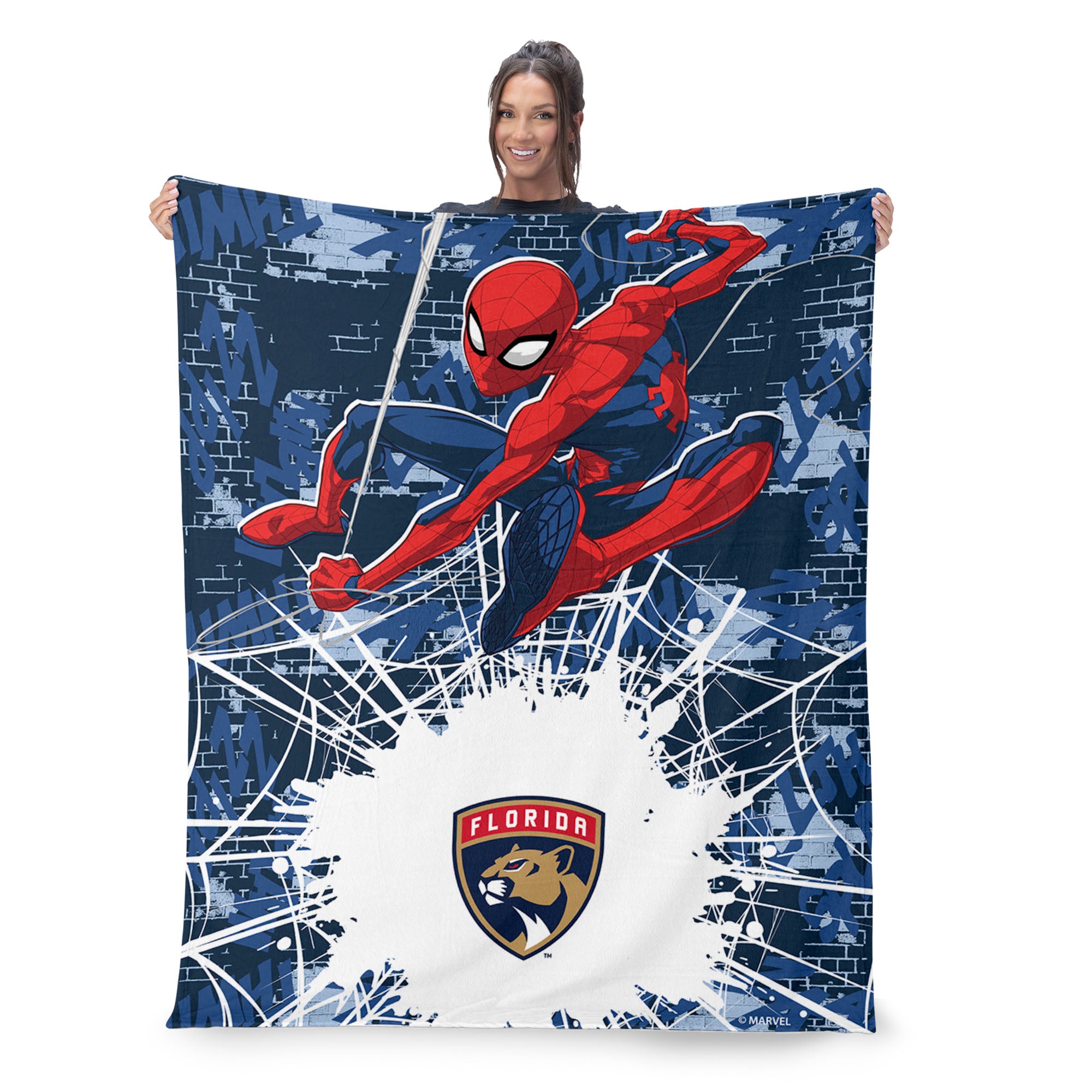 NHL Florida Panthers Marvel Spider Man Web Sling Navy Silk Touch Throw Blanket 46x60 inches