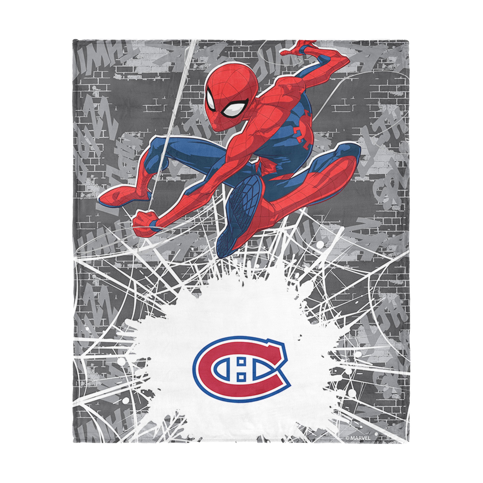 NHL Montreal Canadiens Marvel Spider Man Web Sling Grey Silk Touch Throw Blanket 46x60 inches