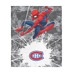NHL Montreal Canadiens Marvel Spider Man Web Sling Grey Silk Touch Throw Blanket 46x60 inches