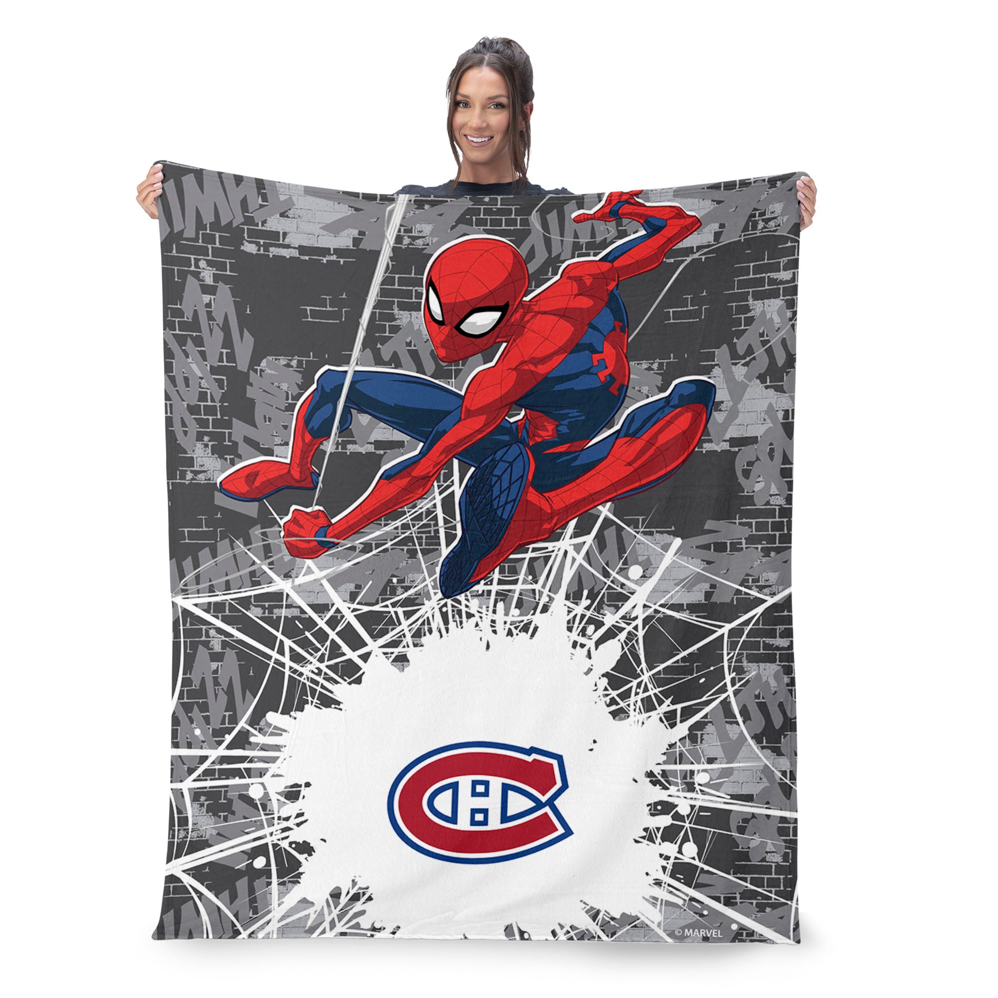 NHL Montreal Canadiens Marvel Spider Man Web Sling Grey Silk Touch Throw Blanket 46x60 inches