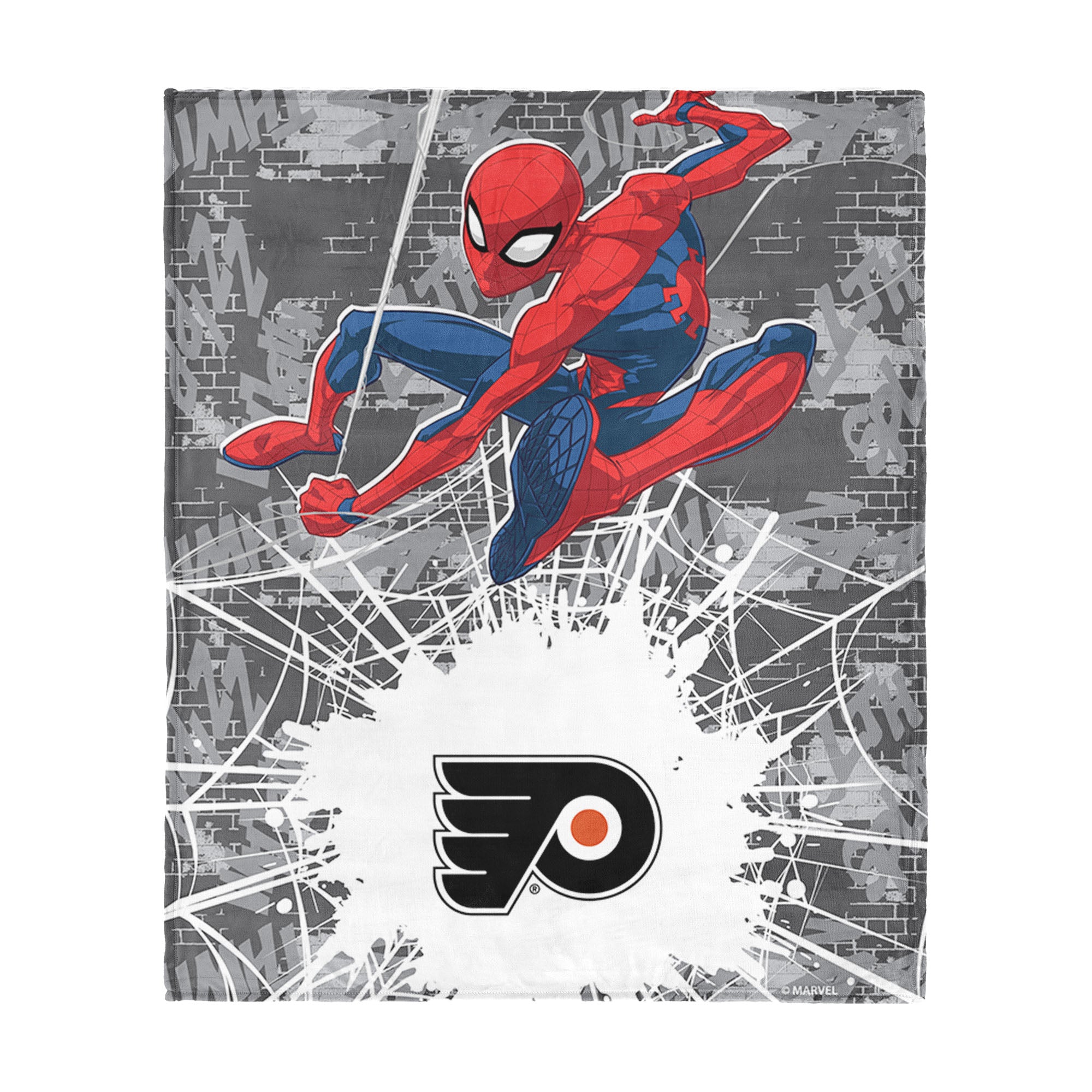 NHL Philadelphia Flyers Marvel Spider Man Web Sling Grey Silk Touch Throw Blanket 46x60 inches