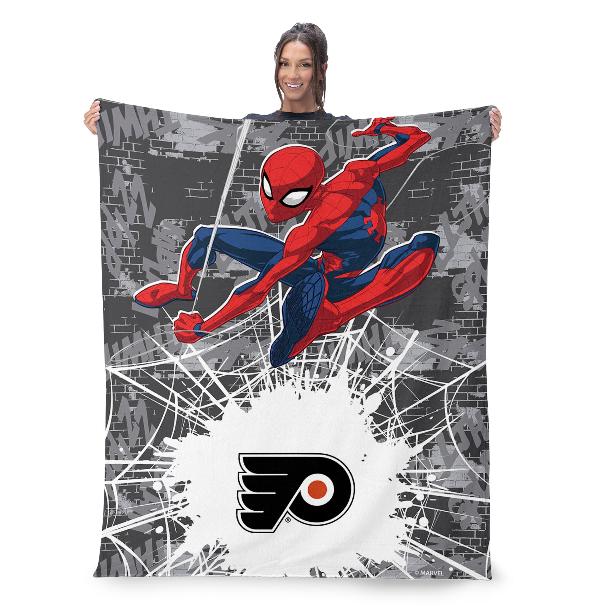 NHL Philadelphia Flyers Marvel Spider Man Web Sling Grey Silk Touch Throw Blanket 46x60 inches