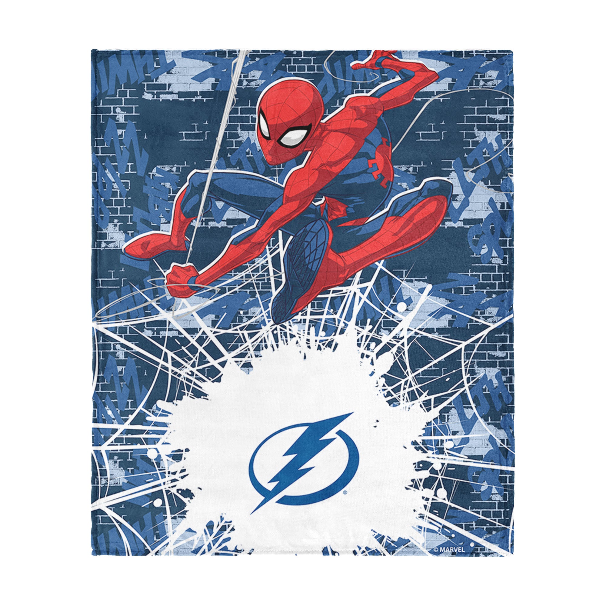 NHL Tampa Bay Lightning Marvel Spider Man Web Sling Navy Silk Touch Throw Blanket 46x60 inches