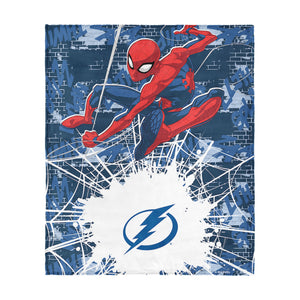 NHL Tampa Bay Lightning Marvel Spider Man Web Sling Navy Silk Touch Throw Blanket 46x60 inches