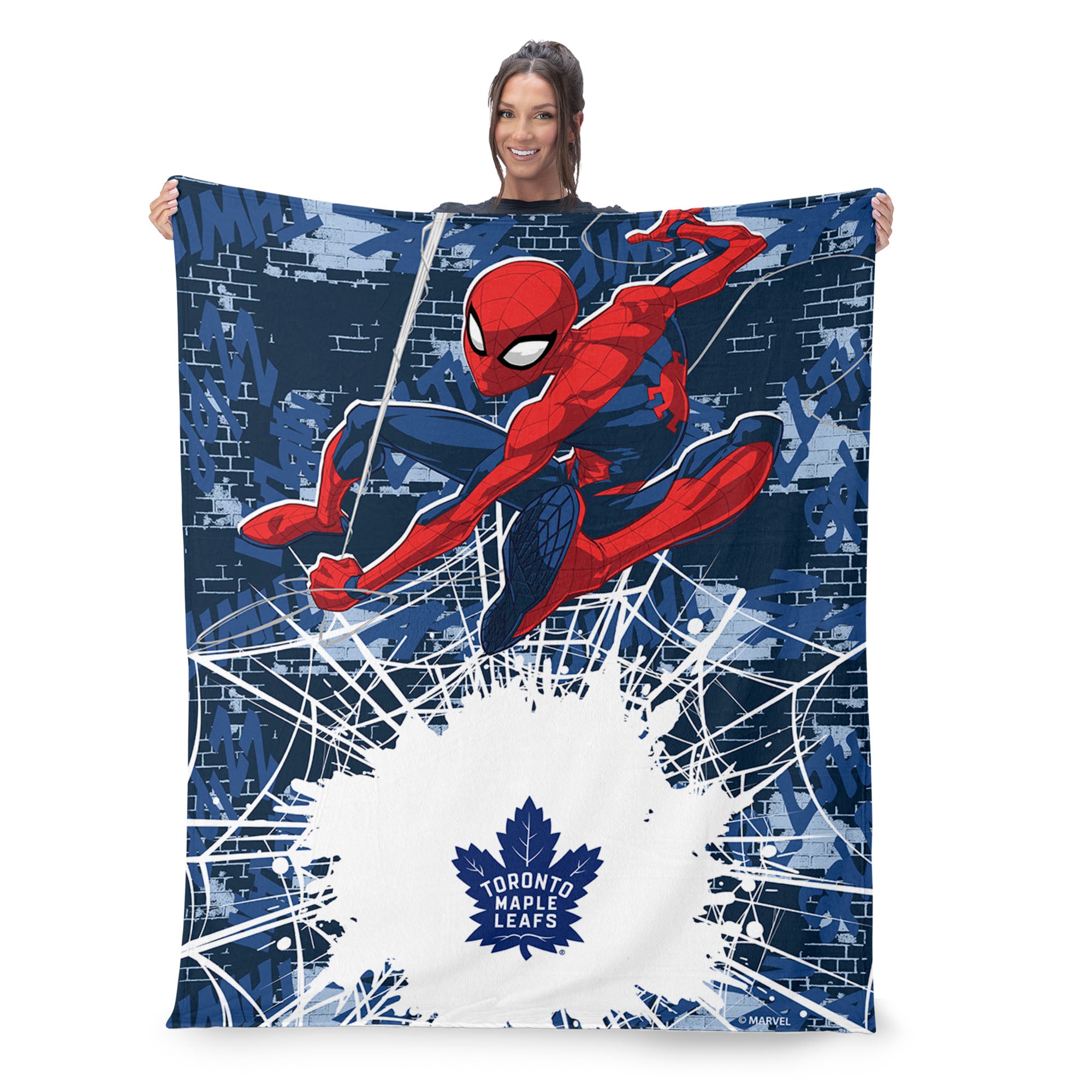 NHL Toronto Maple Leafs Marvel Spider Man Web Sling Navy Silk Touch Throw Blanket 46x60 inches