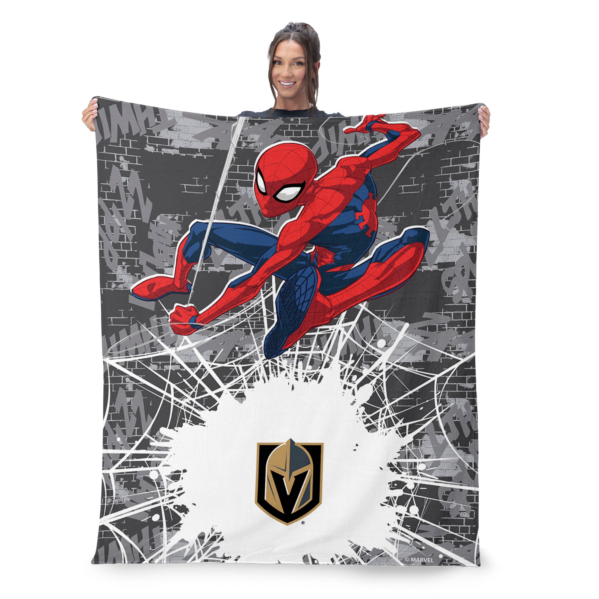 NHL Vegas Golden Knights Marvel Spider Man Web Sling Grey Silk Touch Throw Blanket 46x60 inches