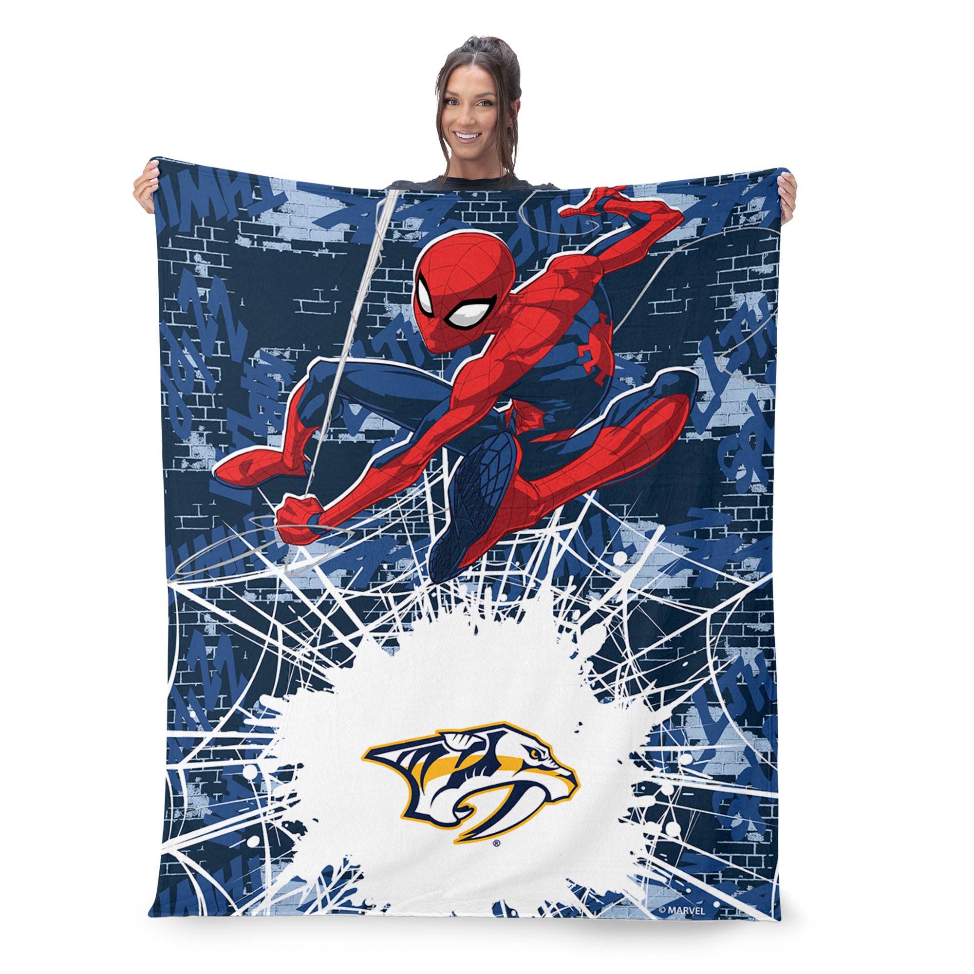 NHL Nashville Predators Marvel Spider Man Web Sling Navy Silk Touch Throw Blanket 46x60 inches