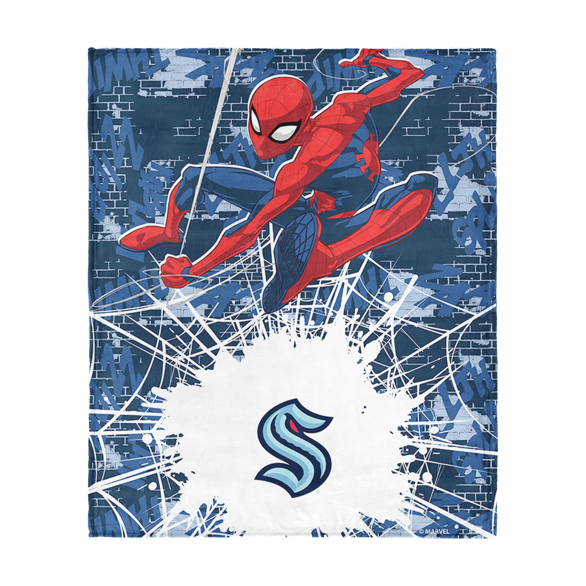 NHL Seattle Kraken Marvel Spider Man Web Sling Navy Silk Touch Throw Blanket 46x60 inches