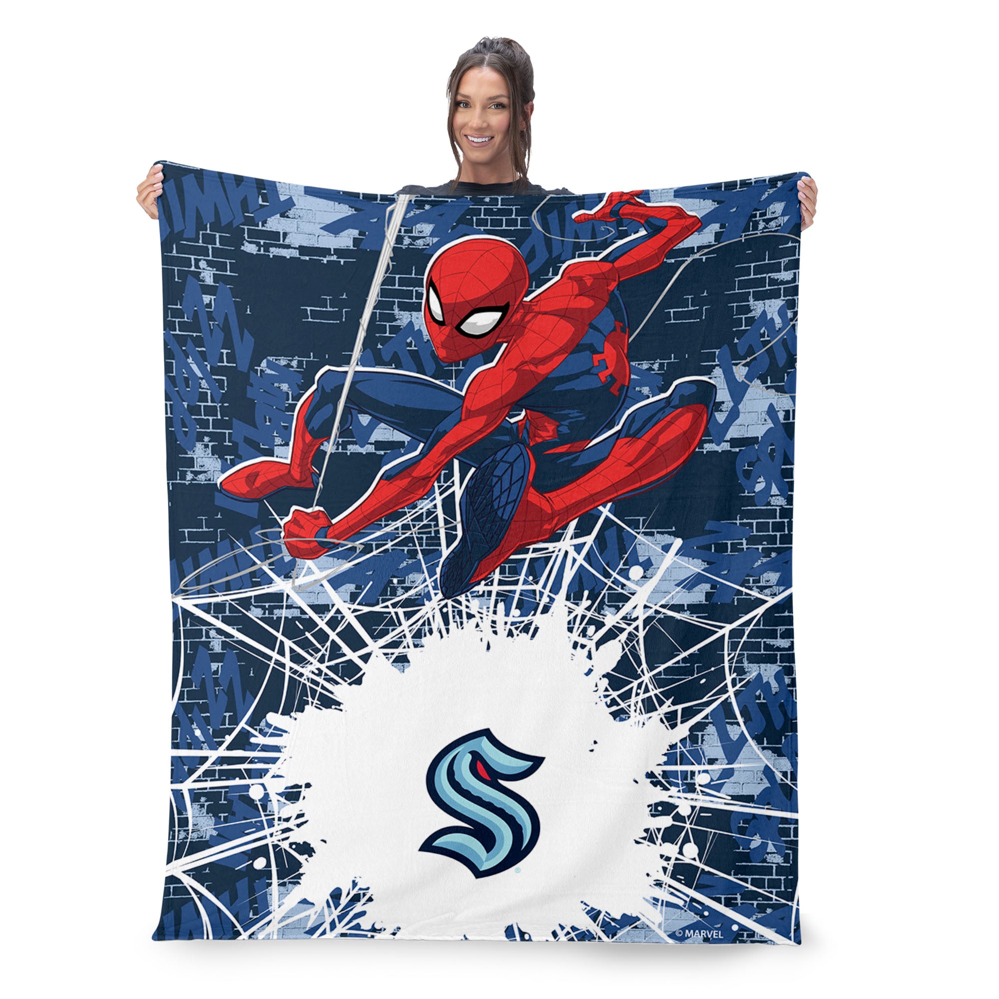 NHL Seattle Kraken Marvel Spider Man Web Sling Navy Silk Touch Throw Blanket 46x60 inches